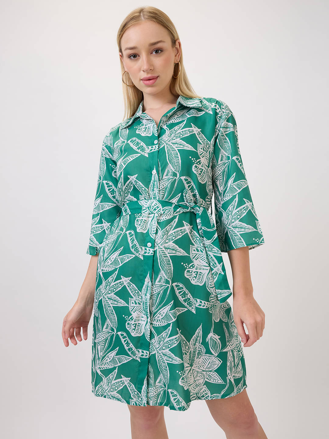     			Amarasha Women Cotton Blend Printed Shirt Dress ( Green )