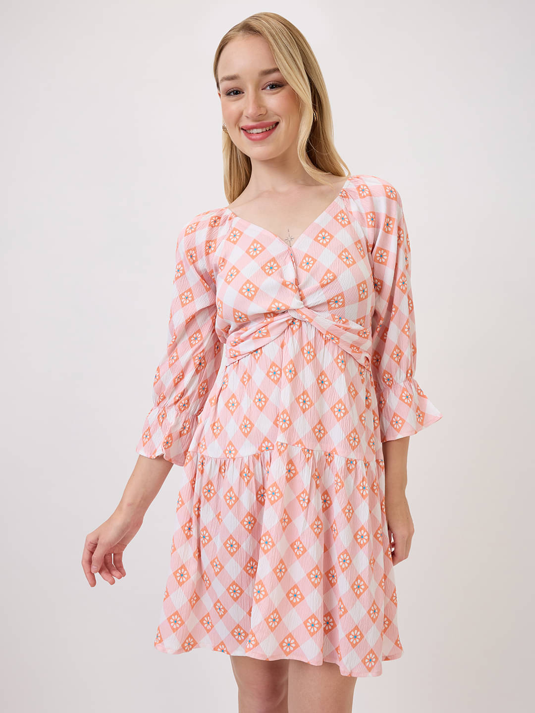     			Amarasha Women Polyester Printed Fit & Flare Dress ( Orange )