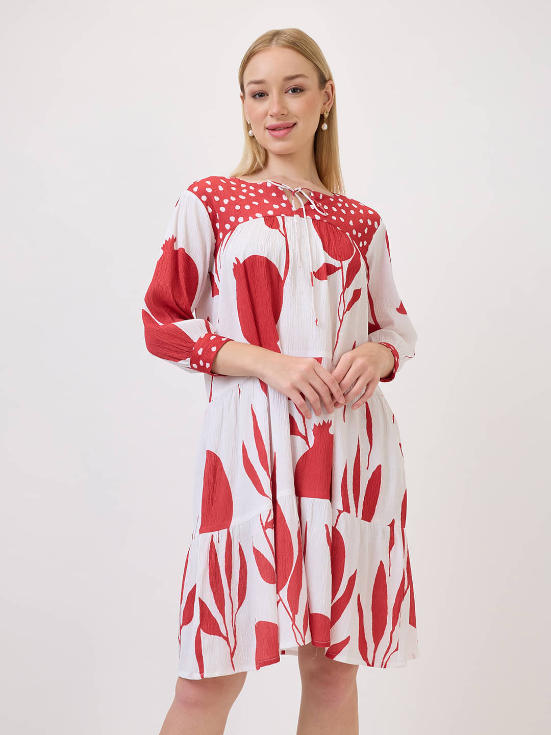 Amarasha Women Polyester Printed Fit & Flare Dress ( Red ) Amarasha Women Polyester Printed Fit & Flare Dress ( Red )