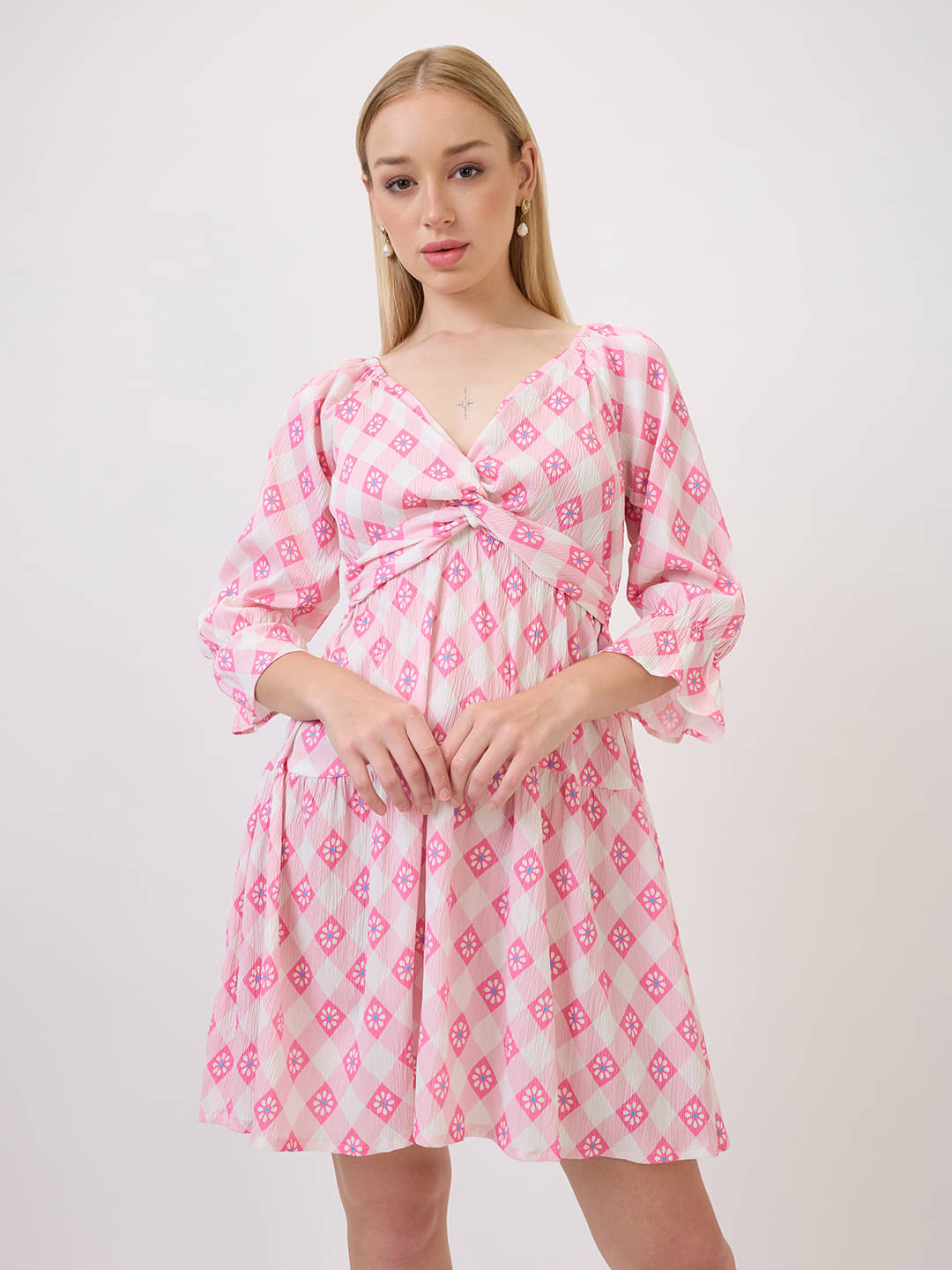     			Amarasha Women Polyester Printed Fit & Flare Dress ( Pink )