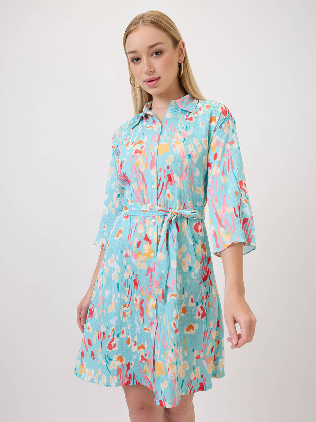     			Amarasha Women Cotton Blend Printed Shirt Dress ( Blue )