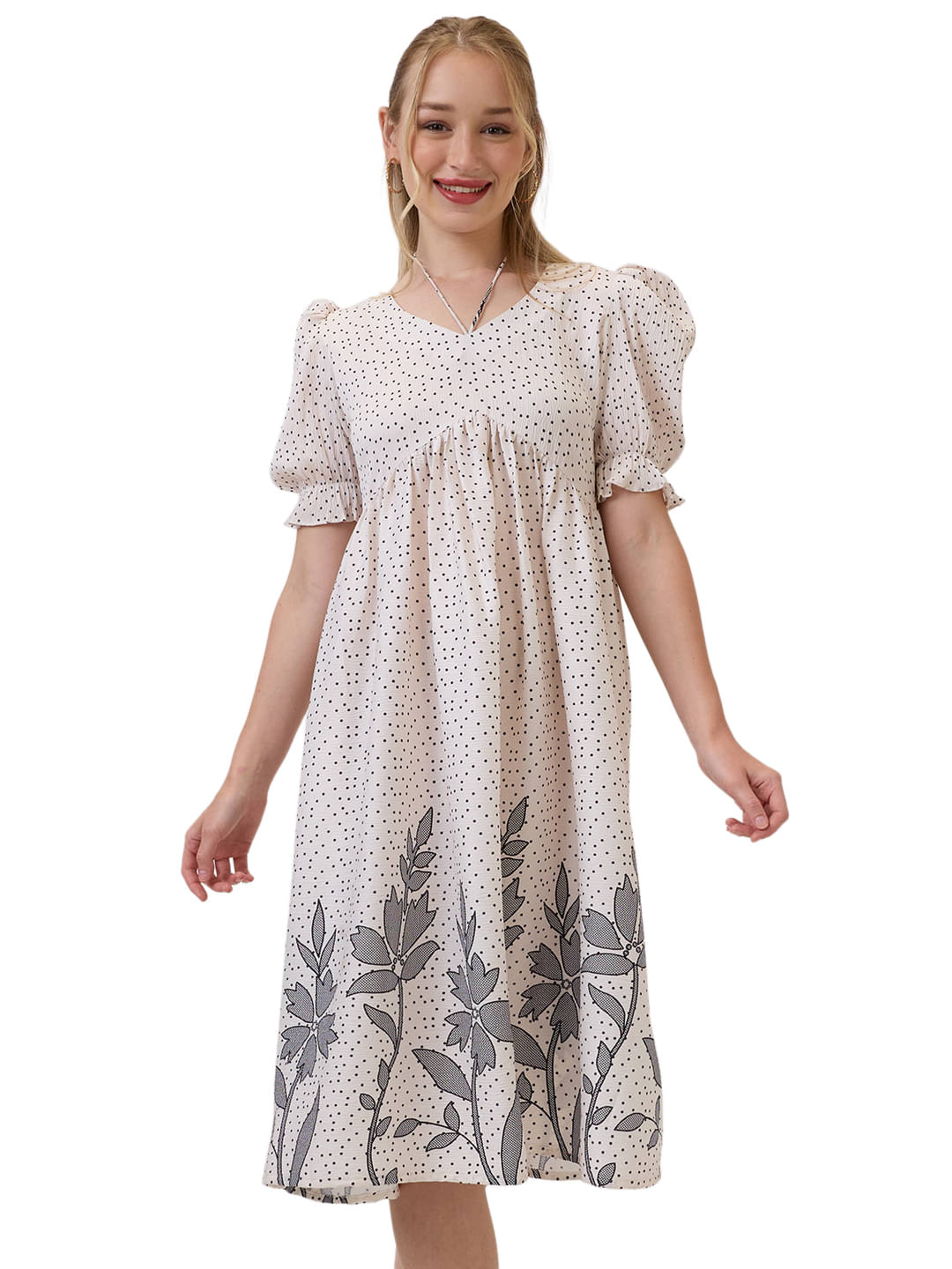     			Amarasha Women Polyester Printed Fit & Flare Dress ( White )