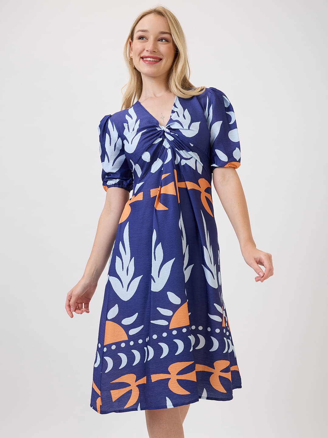     			Amarasha Women Polyester Printed Fit & Flare Dress ( Blue )