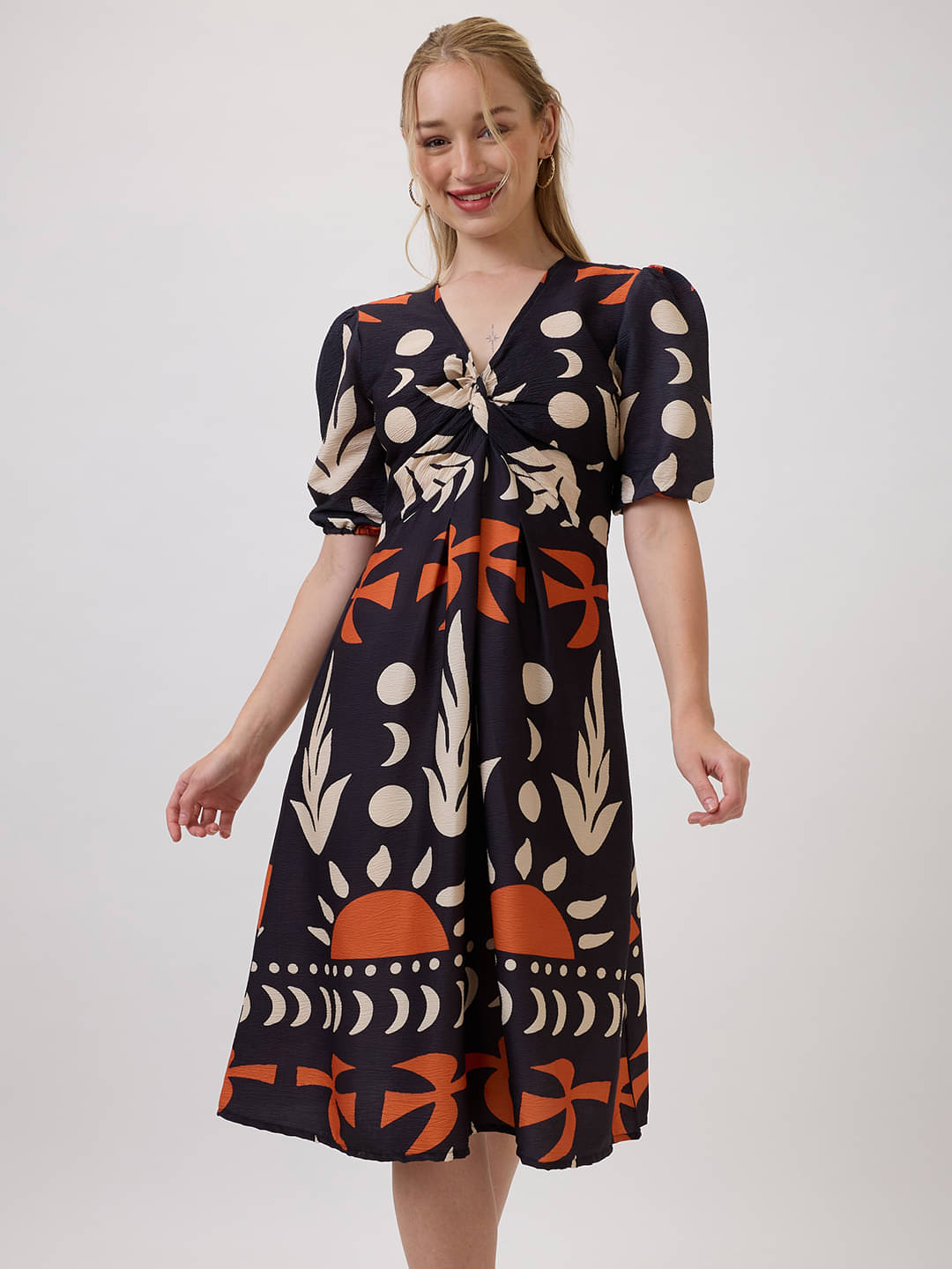 Amarasha Women Polyester Printed Fit & Flare Dress ( Black ) Amarasha Women Polyester Printed Fit & Flare Dress ( Black )