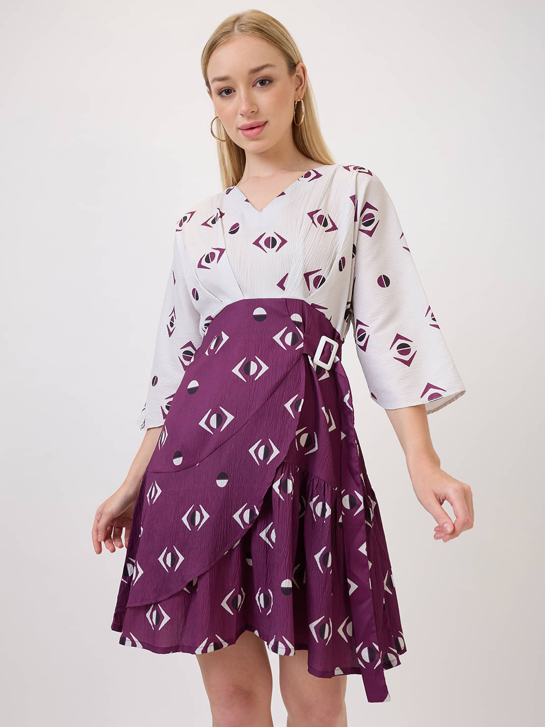     			Amarasha Women Polyester Printed Fit & Flare Dress ( Purple )