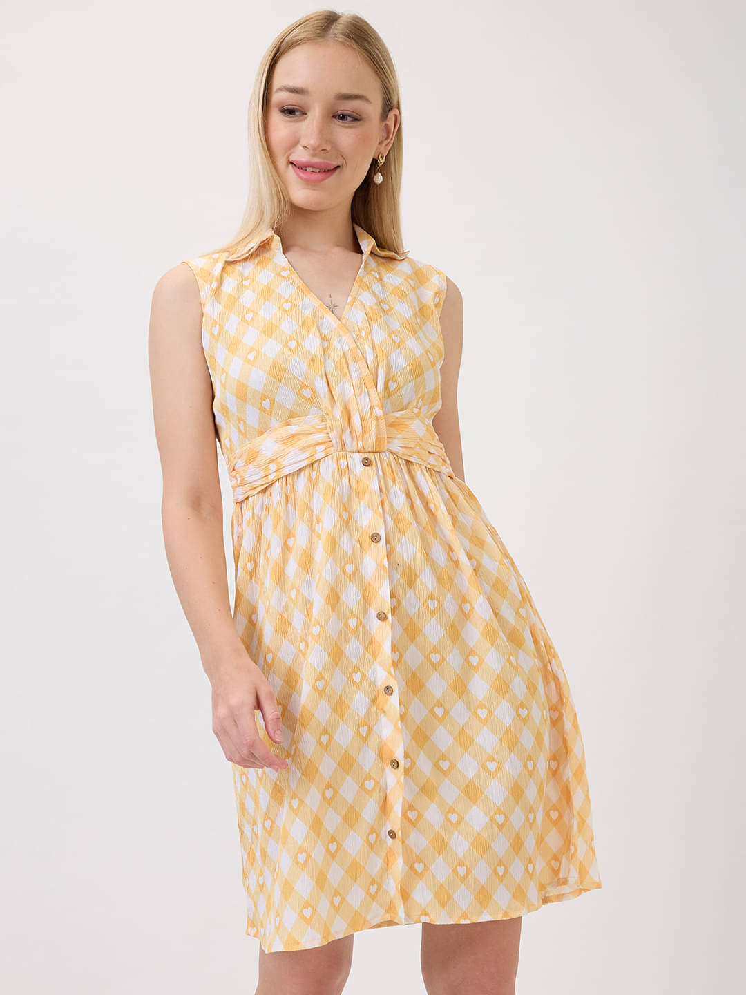 Amarasha Women Polyester Printed Fit & Flare Dress ( Yellow ) Amarasha Women Polyester Printed Fit & Flare Dress ( Yellow )