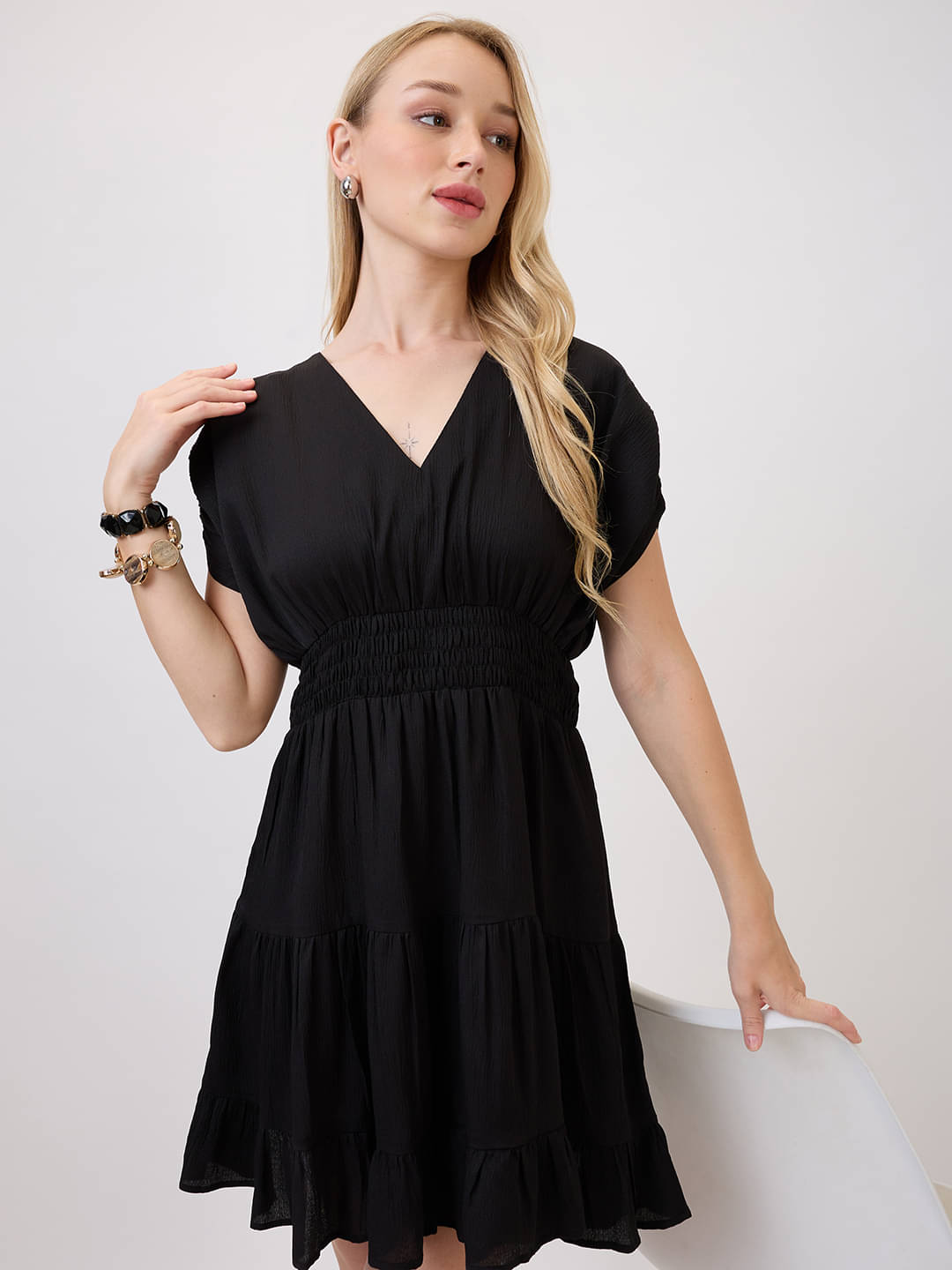 Amarasha Women Polyester Solid Fit & Flare Dress ( Black ) Amarasha Women Polyester Solid Fit & Flare Dress ( Black )