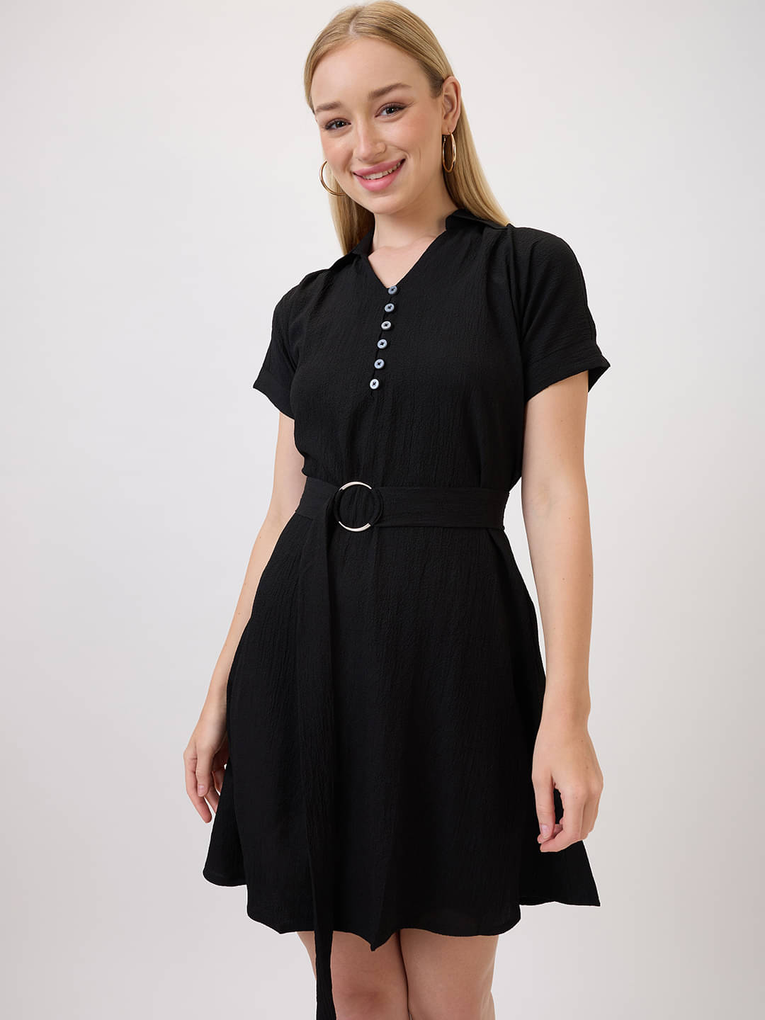    			Amarasha Women Polyester Solid A-line Dress ( Black )