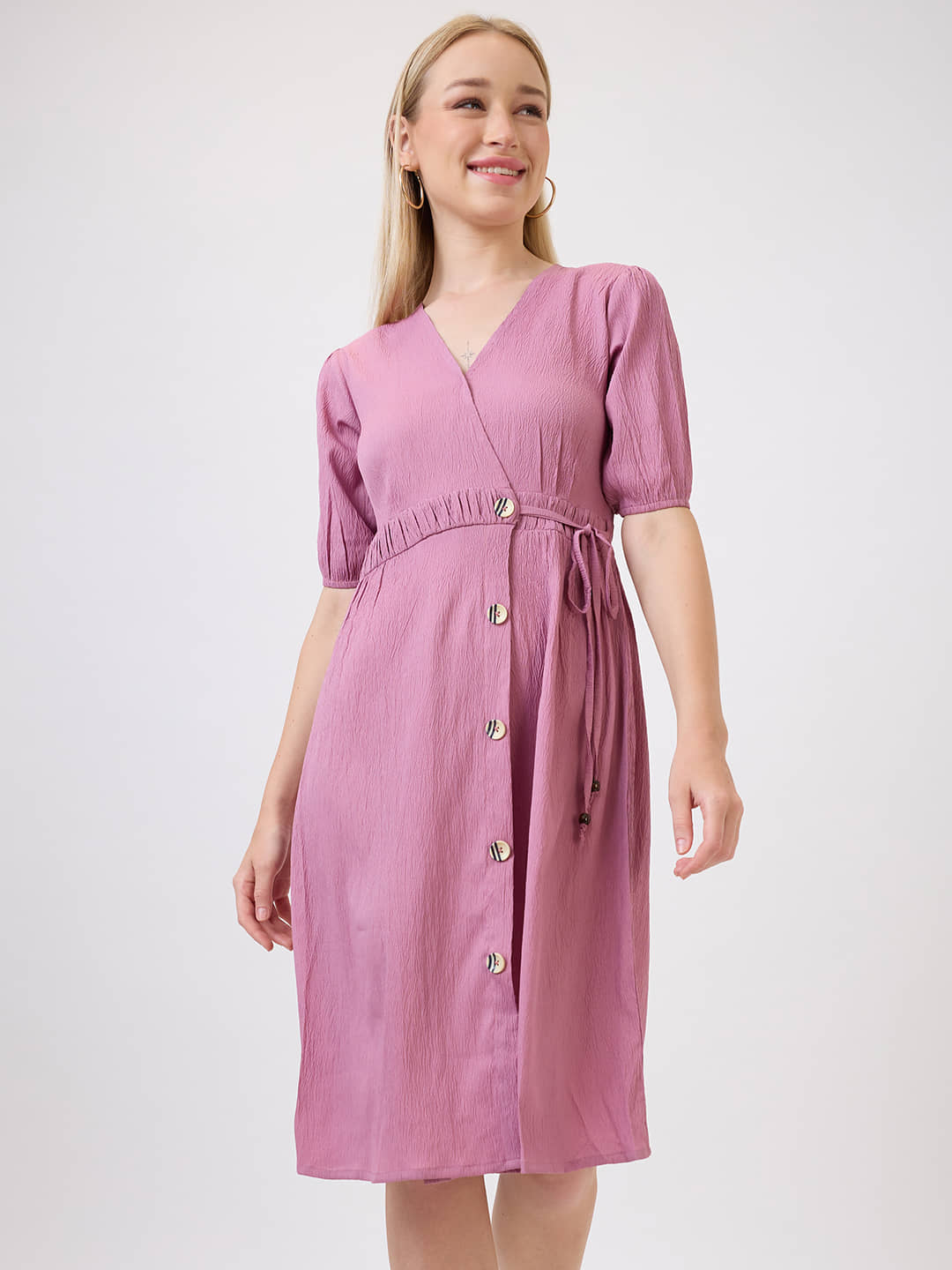 Amarasha Women Polyester Solid Fit & Flare Dress ( Pink )
