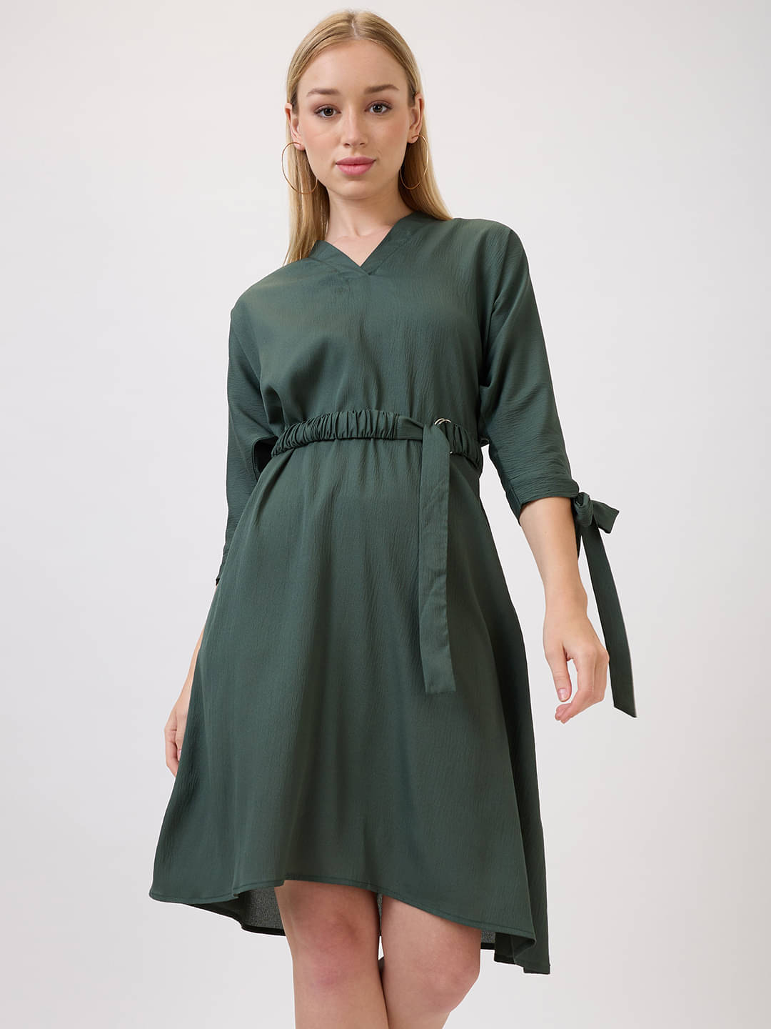 Amarasha Women Polyester Solid Fit & Flare Dress ( Green )     			Amarasha Women Polyester Solid Fit & Flare Dress ( Green )