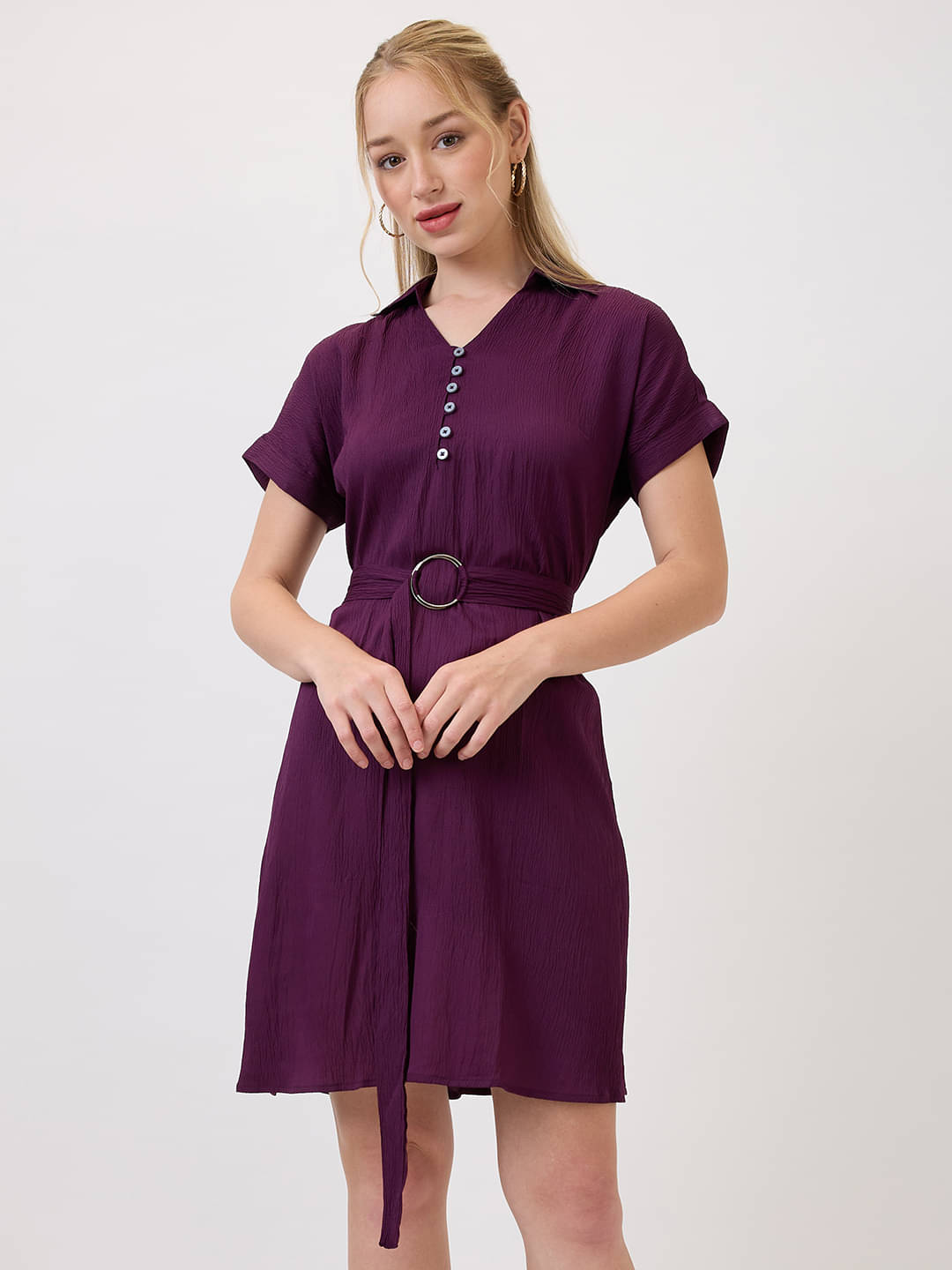 Amarasha Women Polyester Solid A-line Dress ( Purple )     			Amarasha Women Polyester Solid A-line Dress ( Purple )