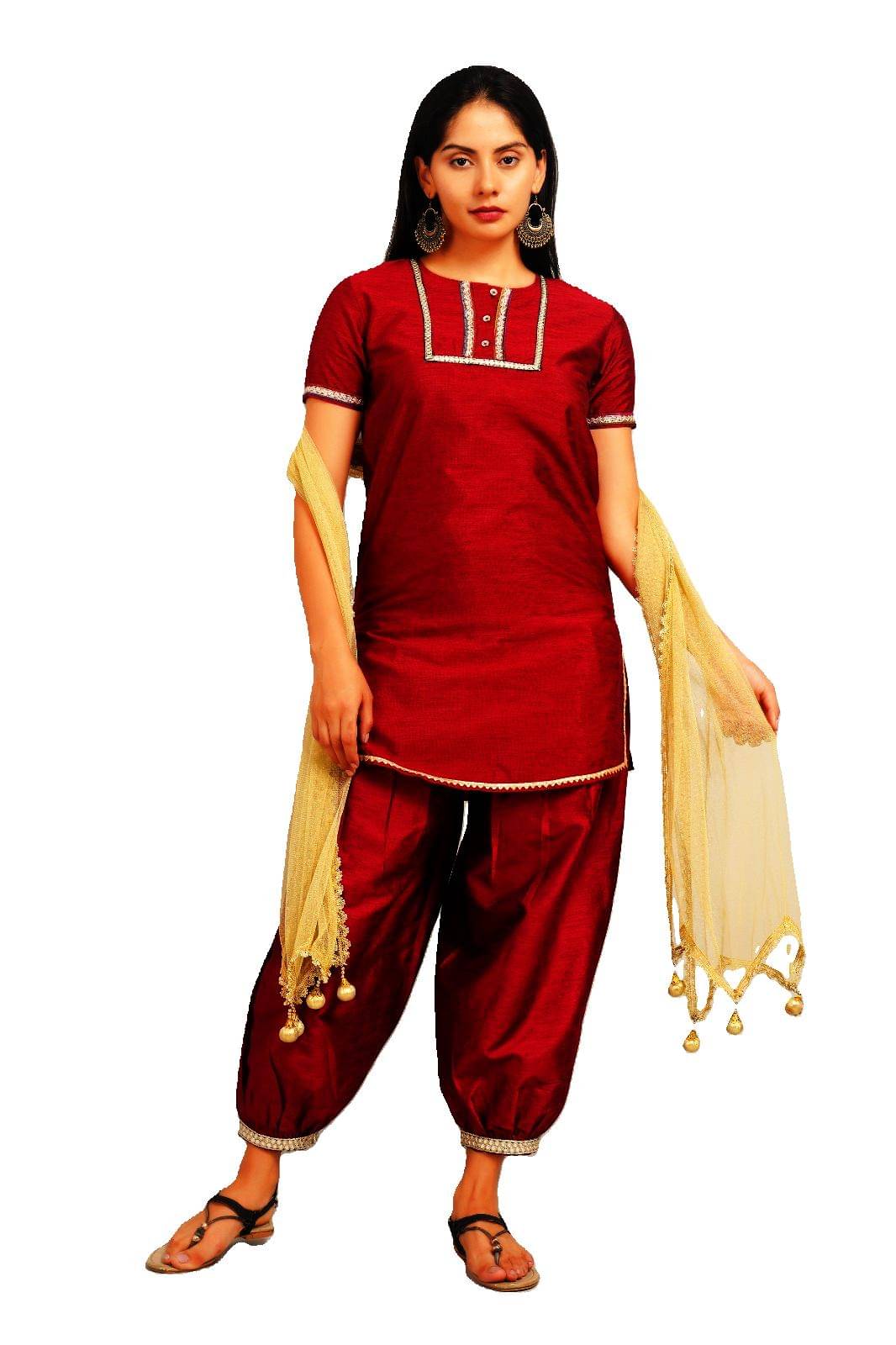     			Auraori Cotton Blend Solid Kurti With Salwar Women's Stitched Salwar Suit - Maroon ( Pack of 1 )