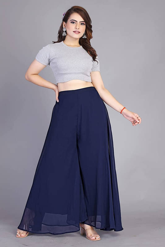     			BHAGYASHARY - Navy Blue Georgette Women's Palazzo ( Pack of 1 )