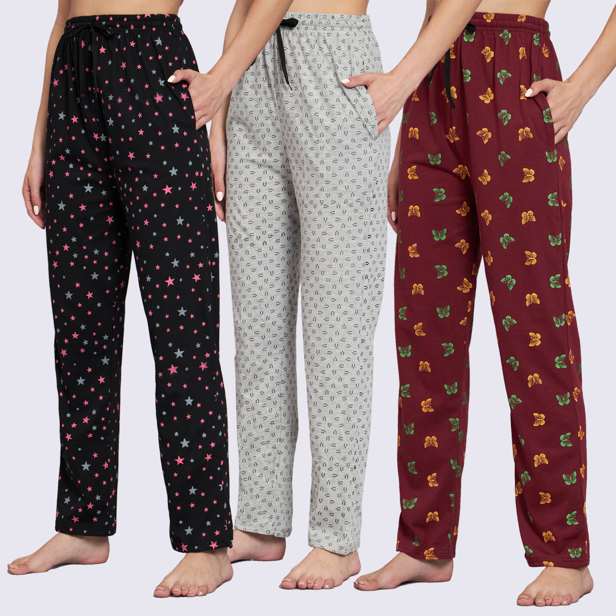     			Canblar Multicolor Cotton Women's Nightwear Pyjama ( Pack of 3 )