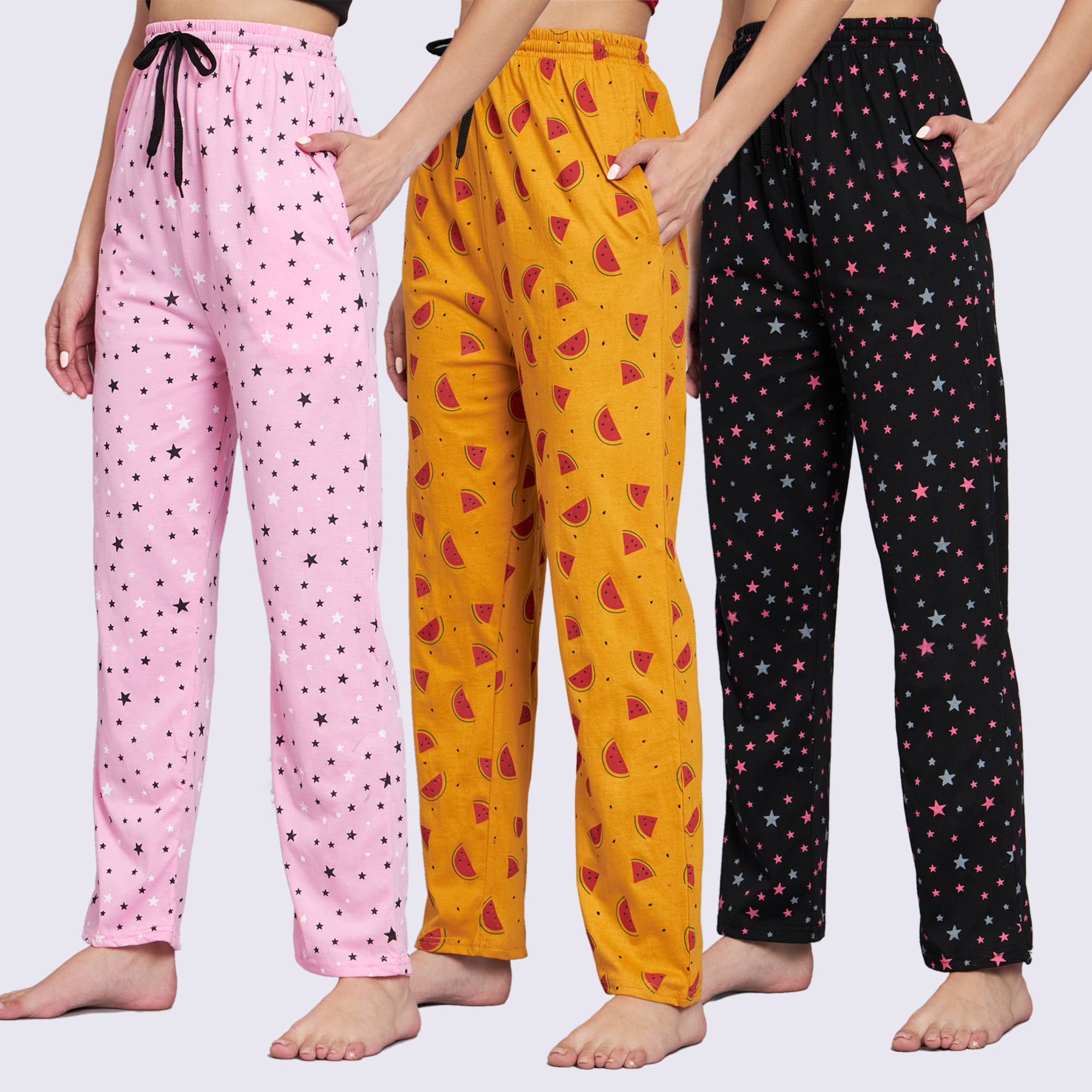     			Canblar Multicolor Cotton Women's Nightwear Pyjama ( Pack of 3 )