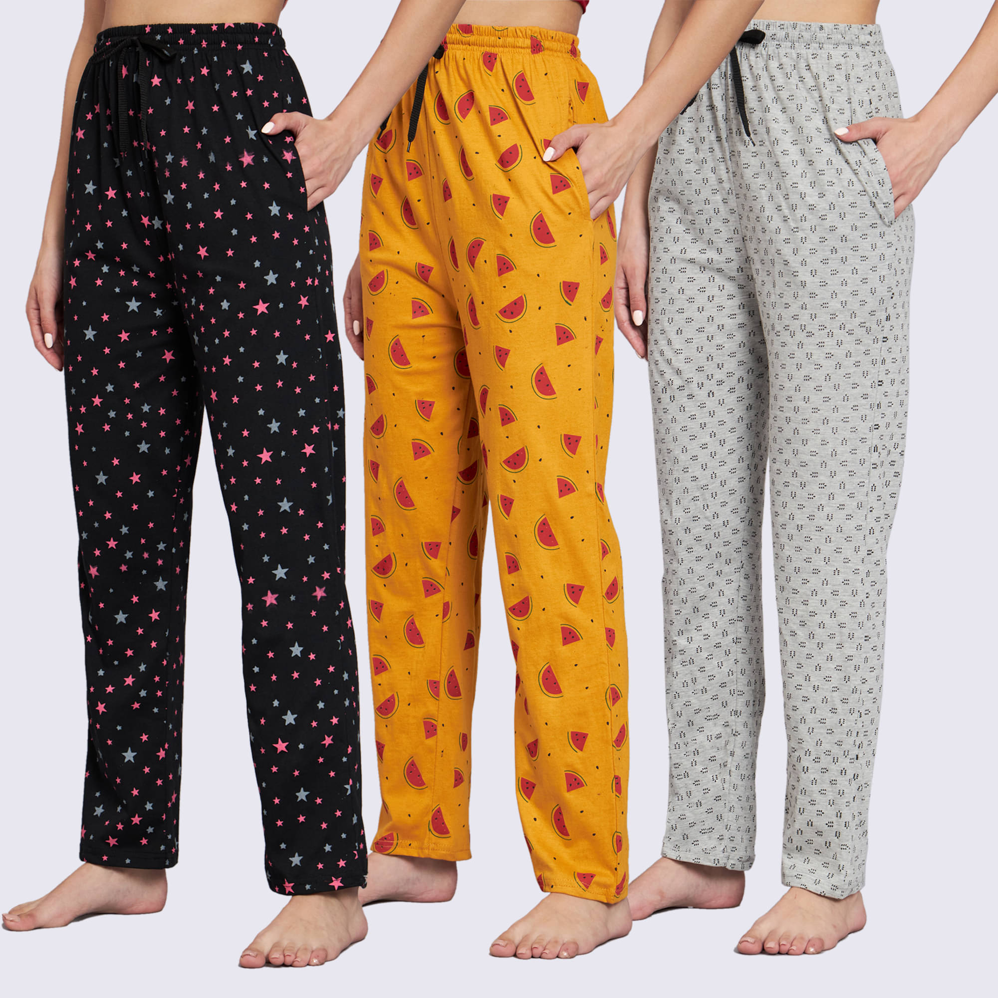     			Canblar Multicolor Cotton Women's Nightwear Pyjama ( Pack of 3 )