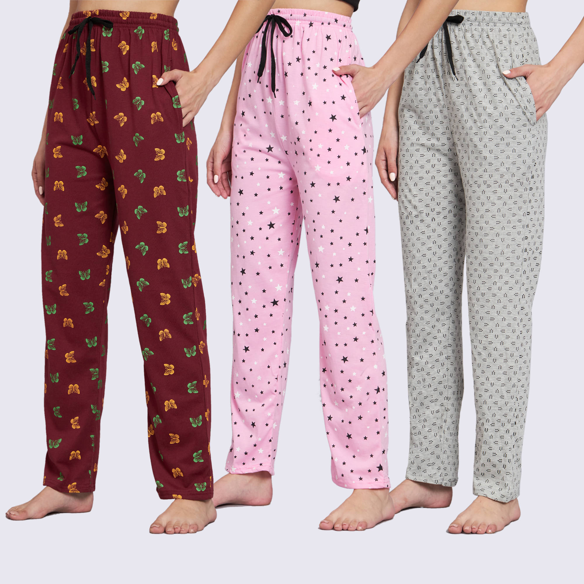     			Canblar Multicolor Cotton Women's Nightwear Pyjama ( Pack of 3 )