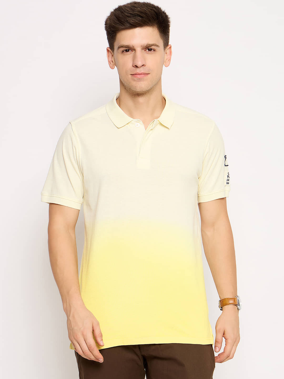 Club York Pack of 1 Cotton Blend Regular Fit Dyed Half Sleeves Men's Polo T Shirt ( Yellow )