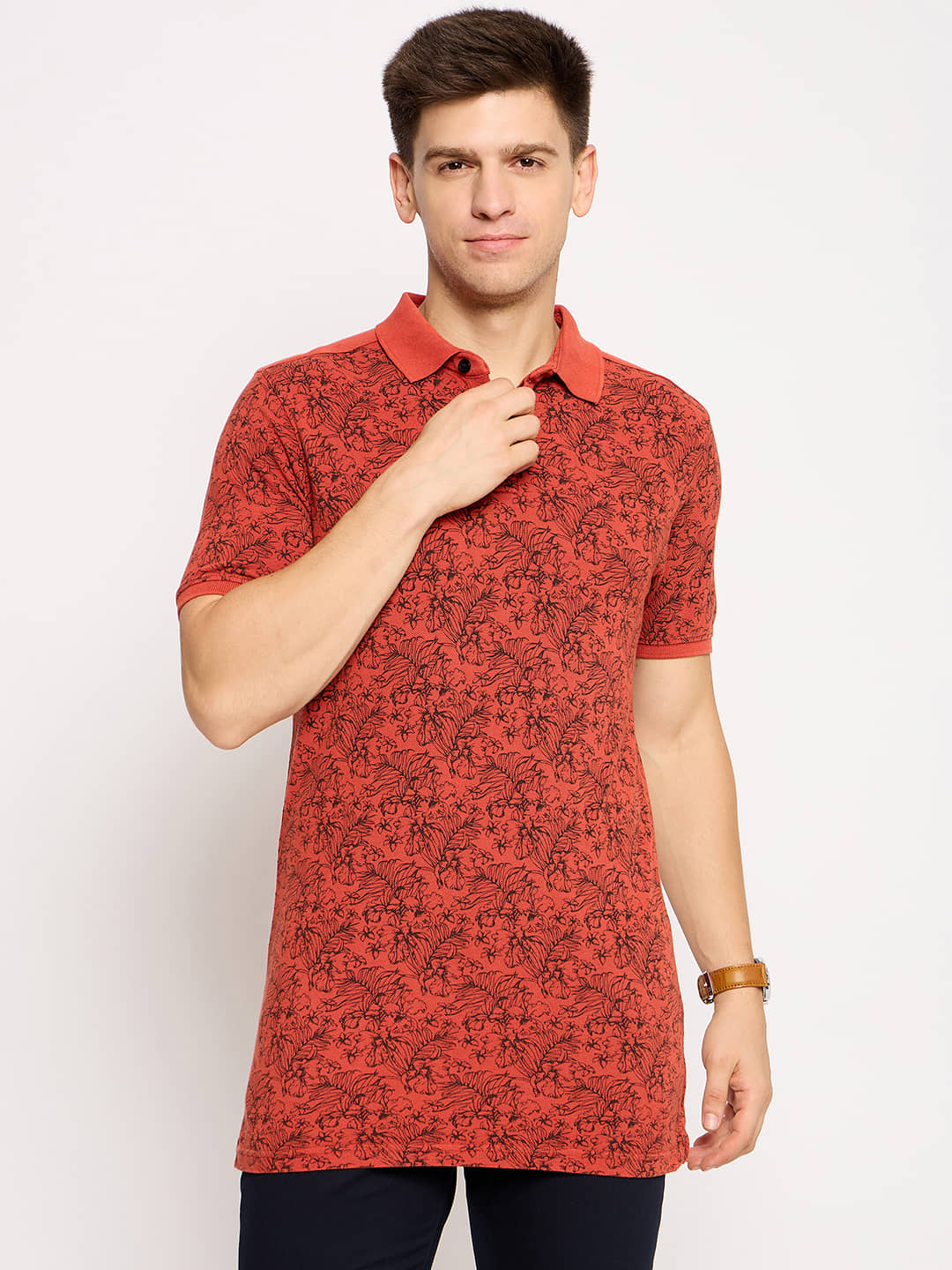 Club York Pack of 1 Cotton Blend Regular Fit Printed Half Sleeves Men's Polo T Shirt ( Red )