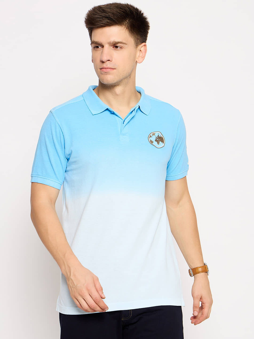 Club York Pack of 1 Cotton Blend Regular Fit Dyed Half Sleeves Men's Polo T Shirt ( Blue )