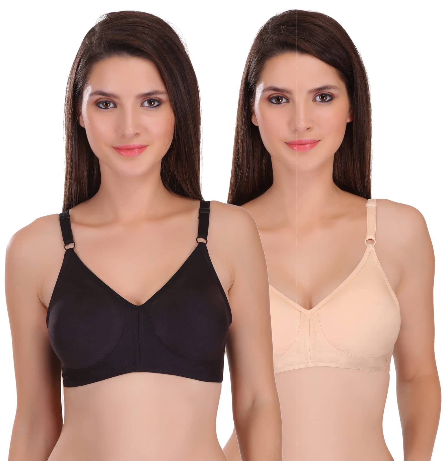 Featherline Pack of 2 Cotton Blend Non Padded Everyday Bra For Women ( Beige,Black )     			Featherline Pack of 2 Cotton Blend Non Padded Everyday Bra For Women ( Beige,Black )