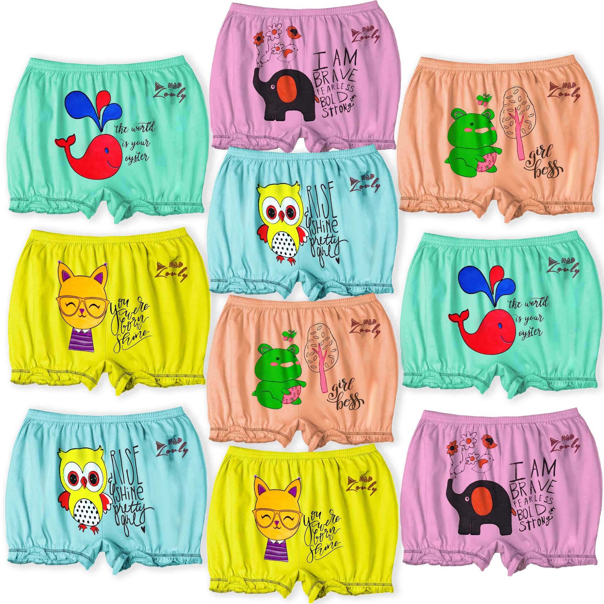 HAP Pack of 10 100% Cotton Bloomers For Girls ( Multi )