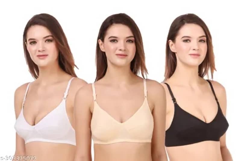 Ishant Pack of 3 Cotton Non Padded T-Shirt Bra For Women ( Black,White,Beige )