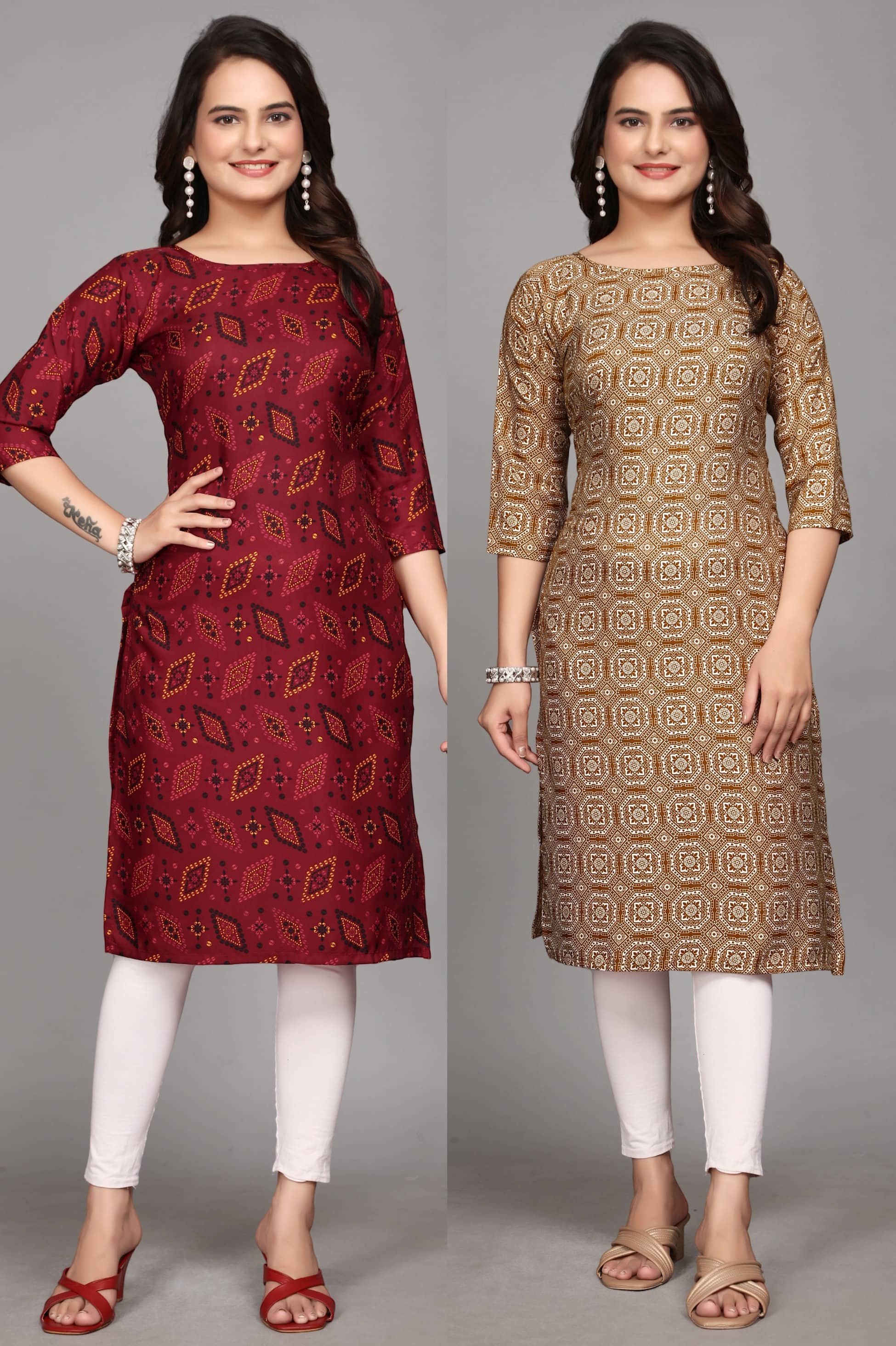 KALAVRITTA Pack of 2 Crepe Printed Straight Women's Kurti - ( Multicoloured ) - Kurtis, Tunics | Buy online on ZillyBuy