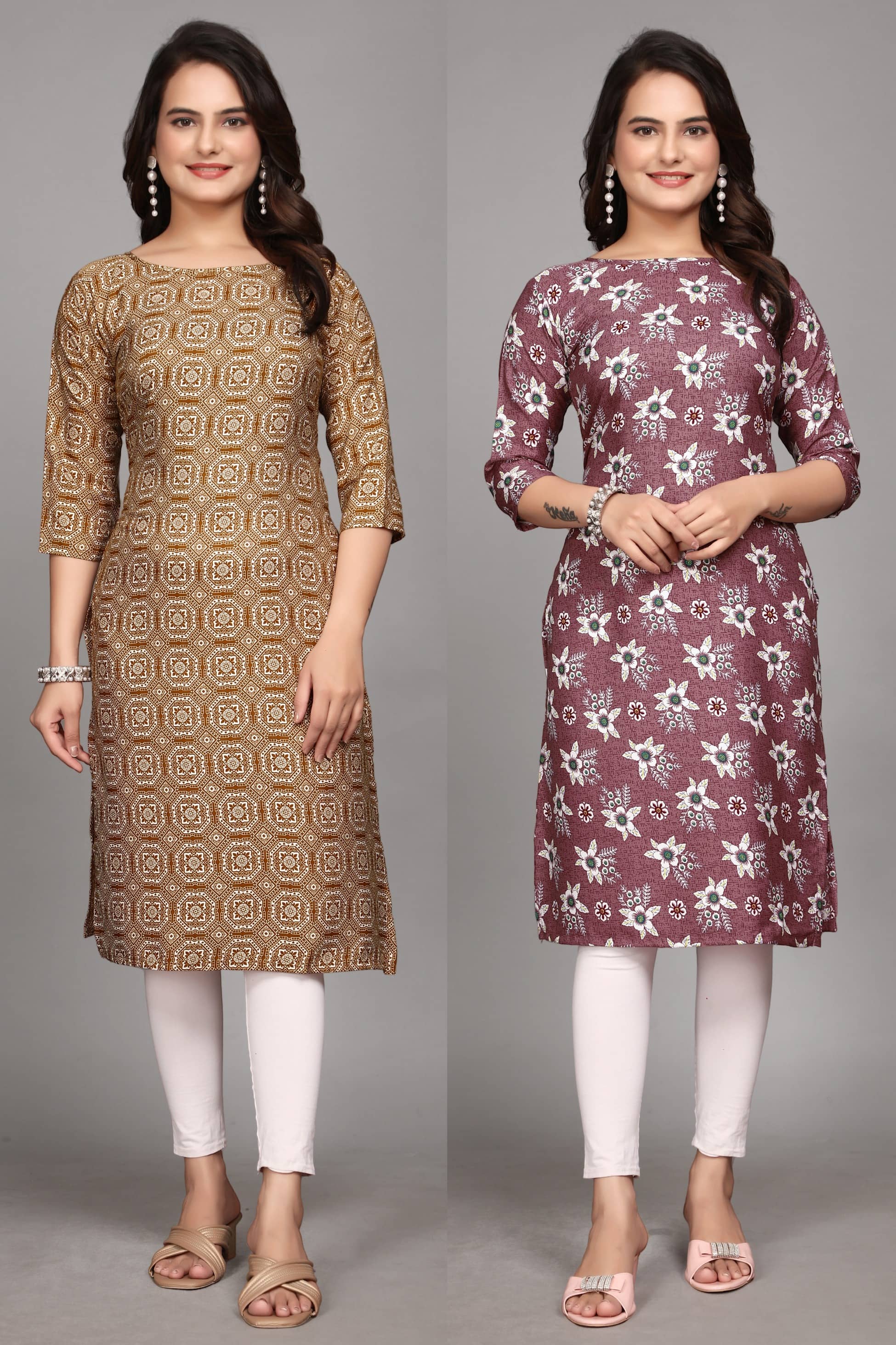 KALAVRITTA Pack of 2 Crepe Printed Straight Women's Kurti - ( Multicoloured ) - Kurtis, Tunics | Buy online on ZillyBuy