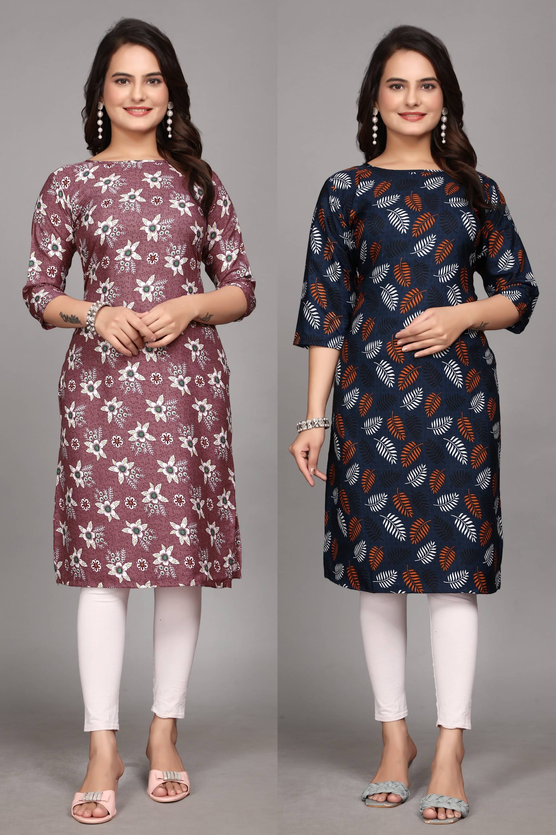     			KALAVRITTA Pack of 2 Crepe Printed Straight Women's Kurti - ( Multicoloured )
