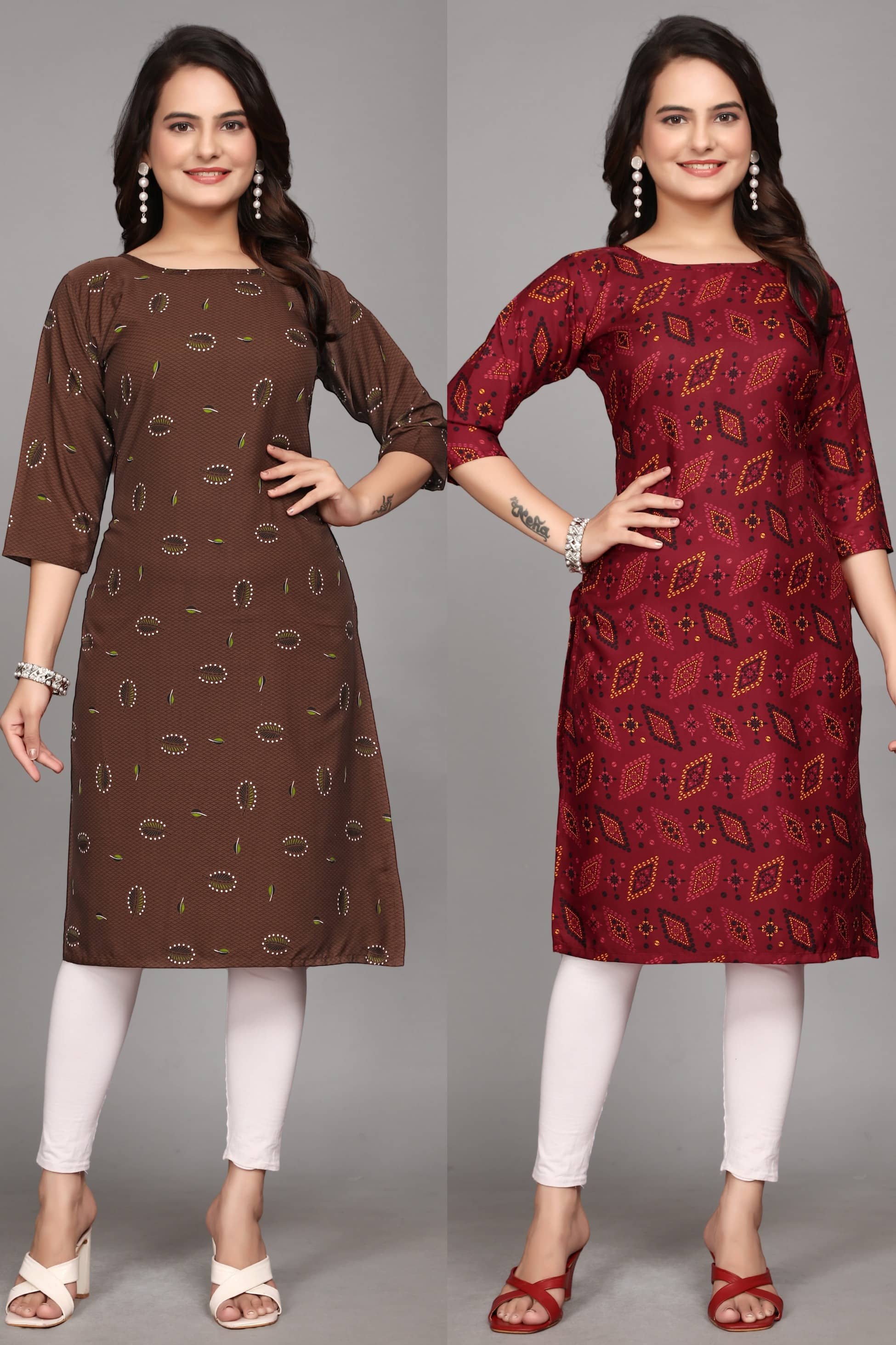 KALAVRITTA Pack of 2 Crepe Printed Straight Women's Kurti - ( Multicoloured ) - Kurtis, Tunics | Buy online on ZillyBuy