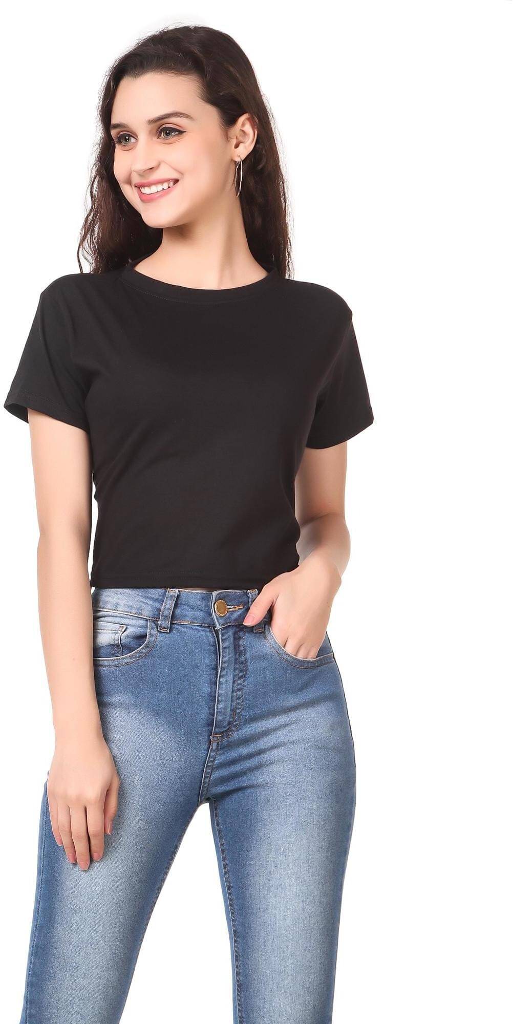     			Kashian Women's Cotton Blend Crop Top ( Black )