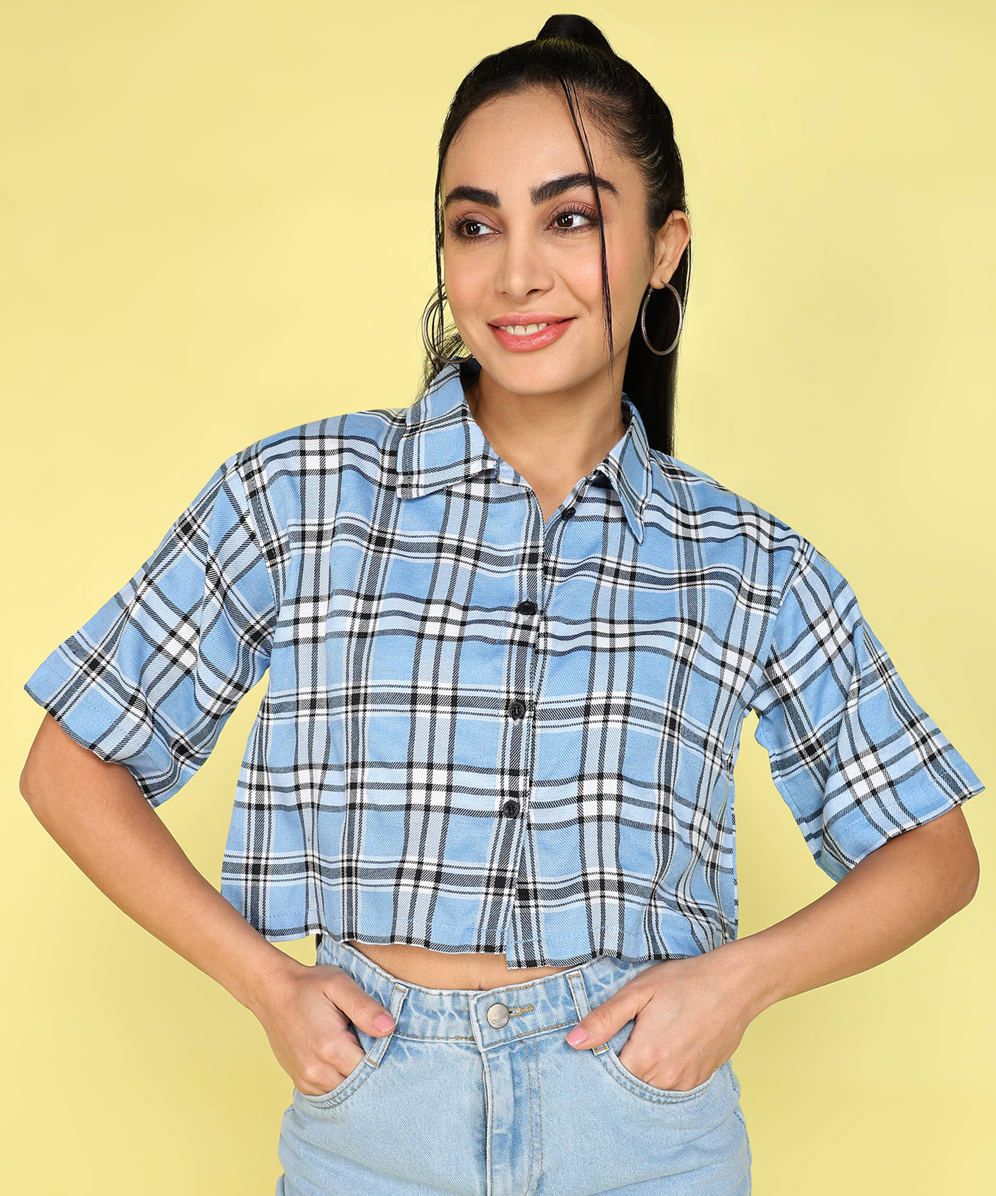     			Kashian Women Checks Cotton Shirt ( Black )