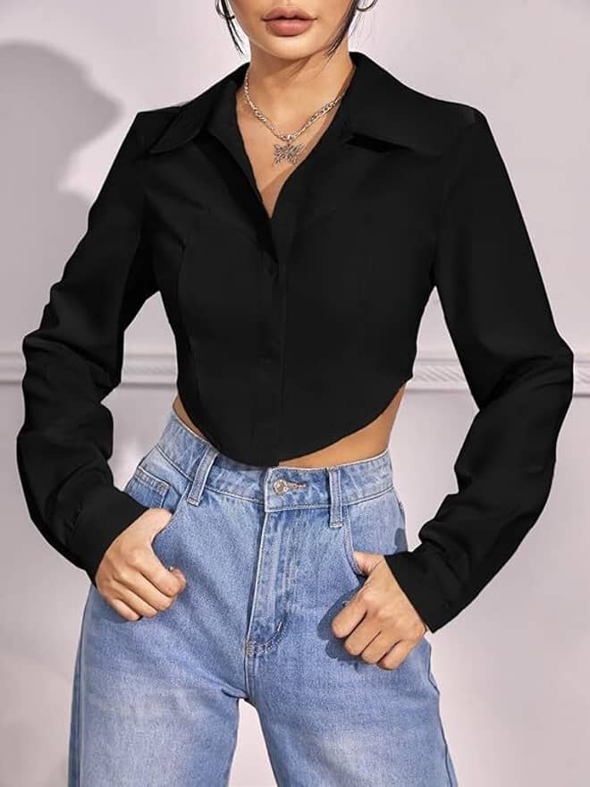 Kashian Women Solid Poly Cotton Shirt ( Black )