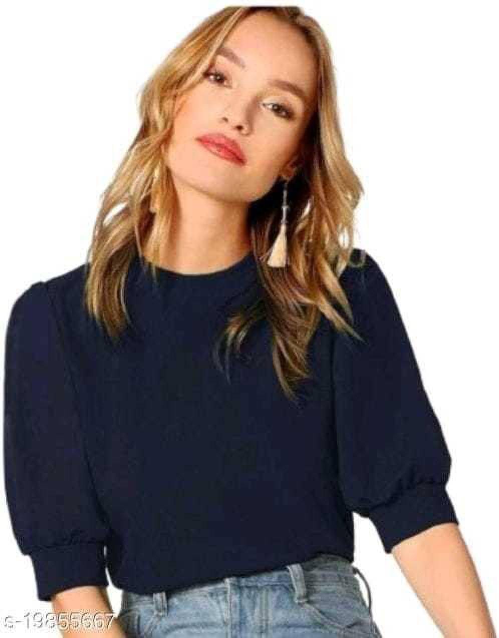 Kashian Women's Cotton Blend Regular Top ( Blue )     			Kashian Women's Cotton Blend Regular Top ( Blue )