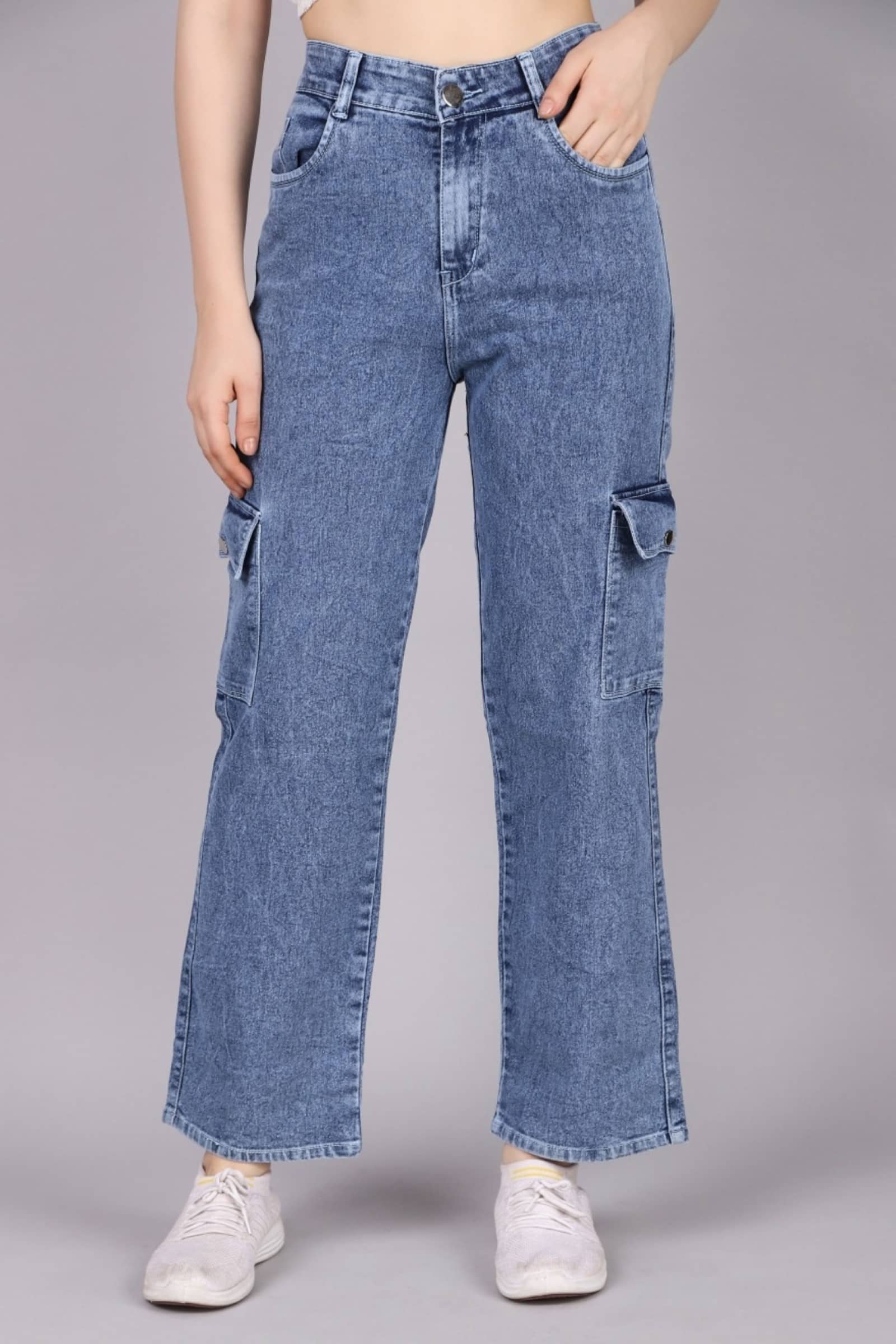 Kashian Women's Cargos High-Rise Jeans ( Blue ) - Jeans | Buy online on ZillyBuy
