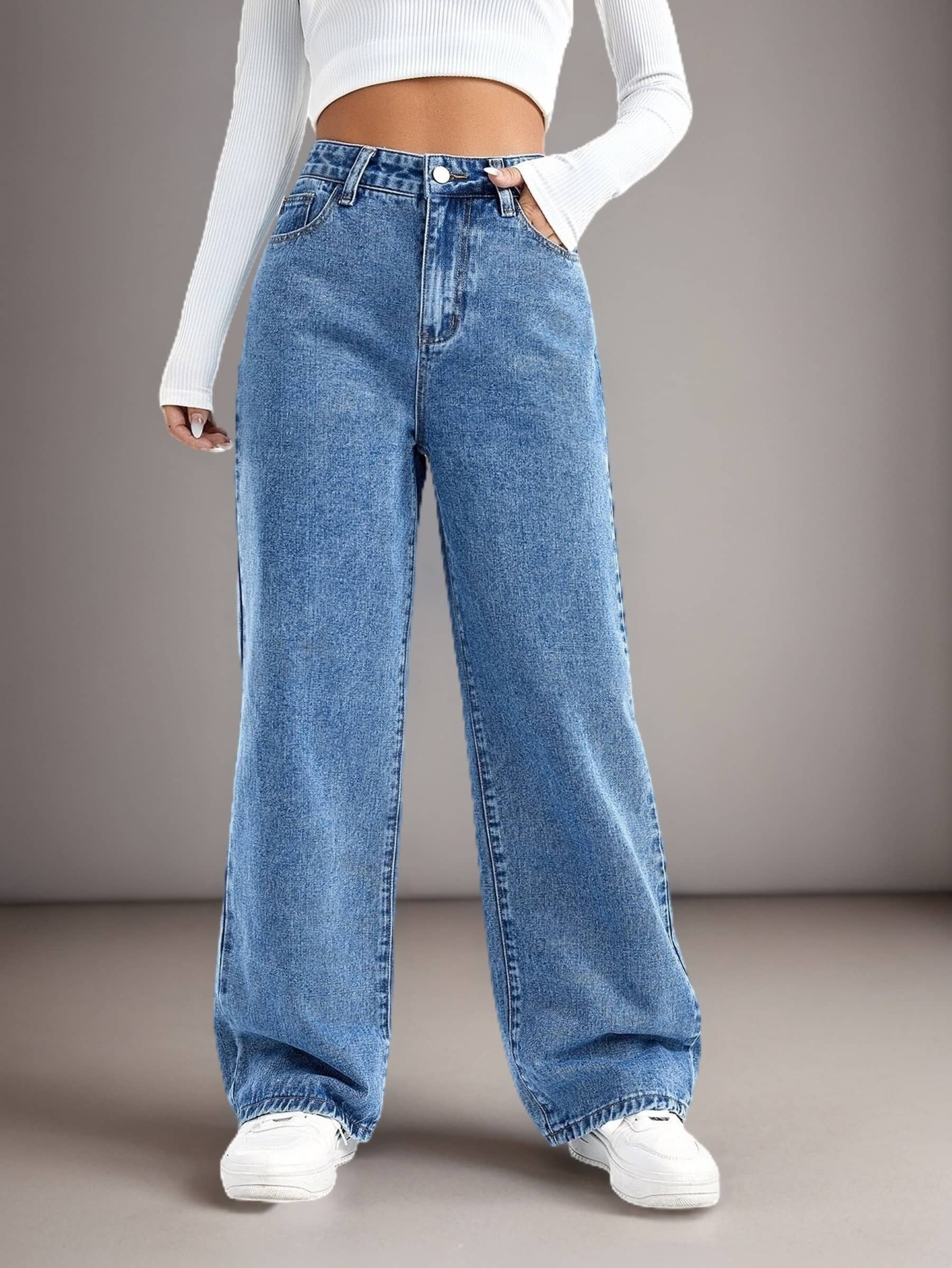 Kashian - Blue Denim Relaxed Fit Women's Jeans ( Pack of 1 ) - Jeans | Buy online on ZillyBuy