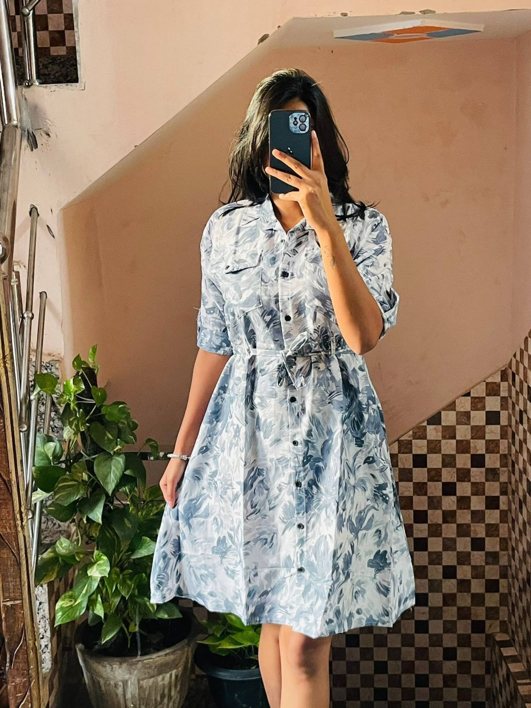 Kashian Women Cotton Blend Printed Fit & Flare Dress ( Grey ) Kashian Women Cotton Blend Printed Fit & Flare Dress ( Grey )