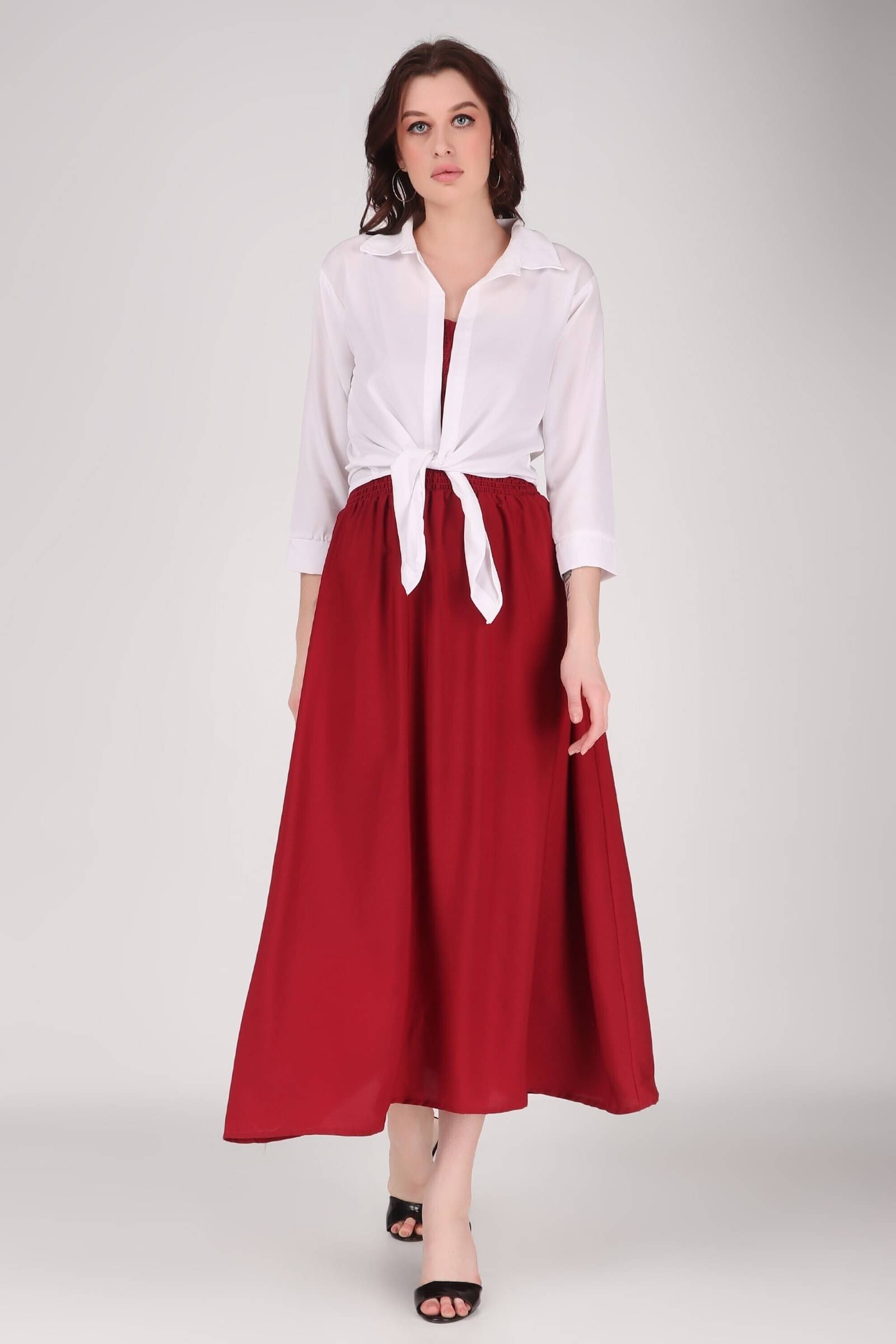 Kashian Women Crepe Solid A-line Dress ( Maroon )     			Kashian Women Crepe Solid A-line Dress ( Maroon )