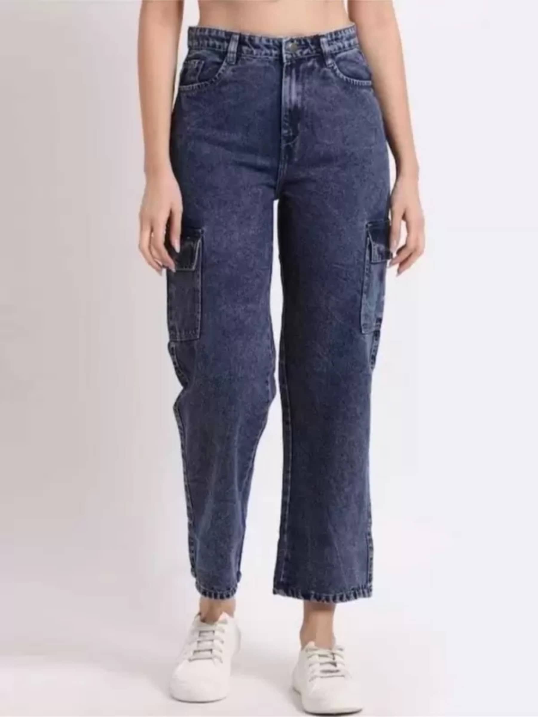 Kashian Women's Cargos High-Rise Jeans ( Dark Blue ) - Jeans | Buy online on ZillyBuy