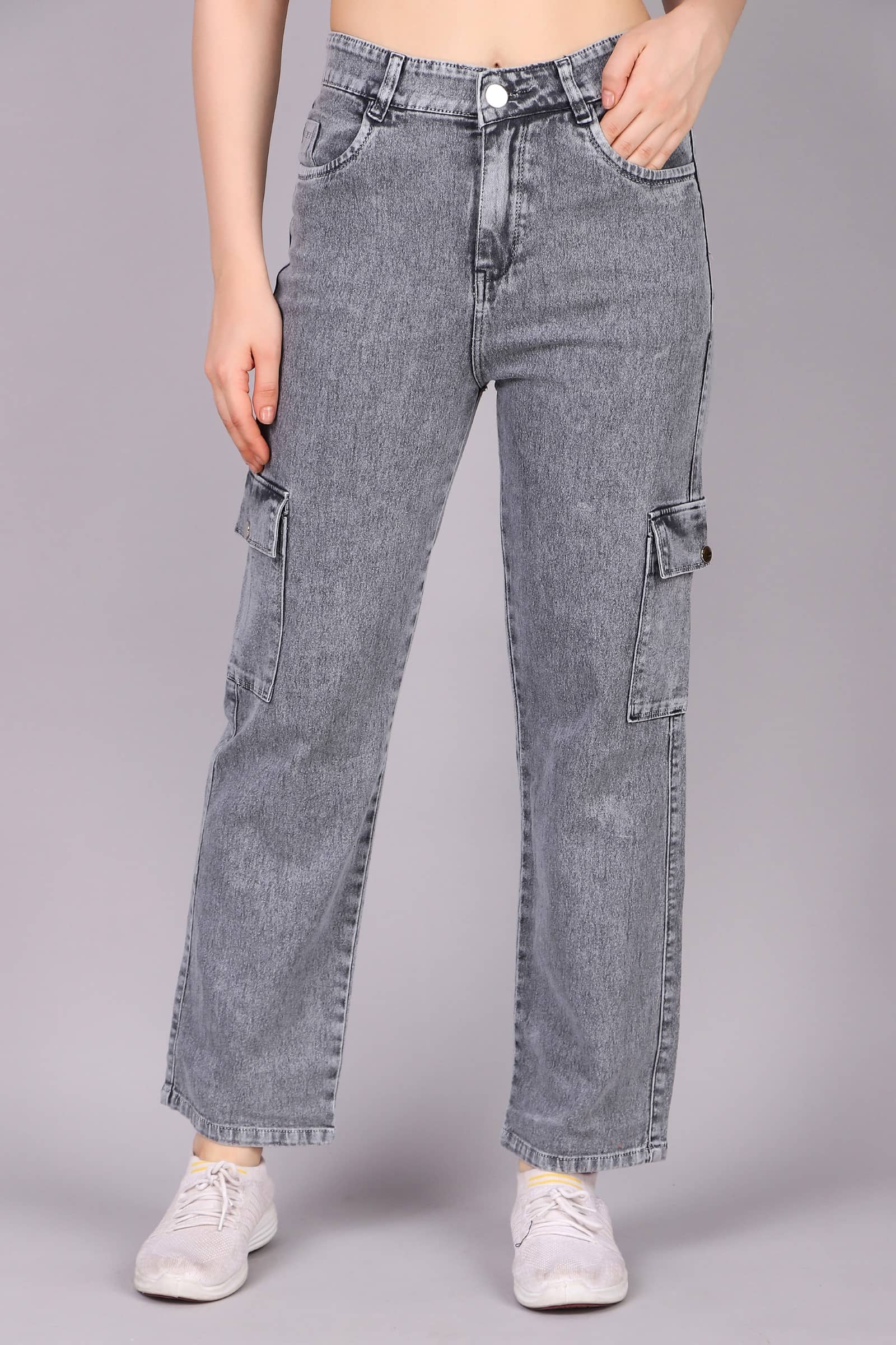 Kashian Women's Boyfriend Fit High-Rise Jeans ( Grey ) - Jeans | Buy online on ZillyBuy