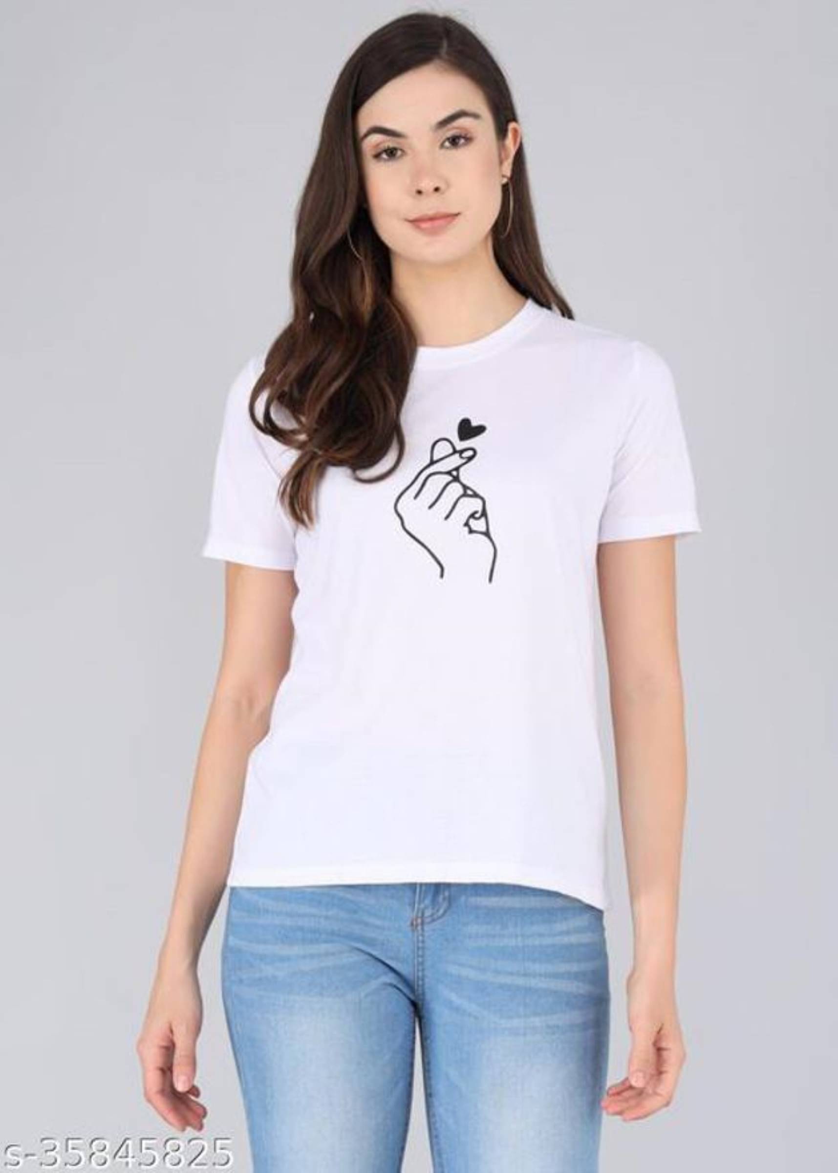 Kashian Women Cotton Blend Printed Regular Fit Round Neck T-Shirt ( White )     			Kashian Women Cotton Blend Printed Regular Fit Round Neck T-Shirt ( White )