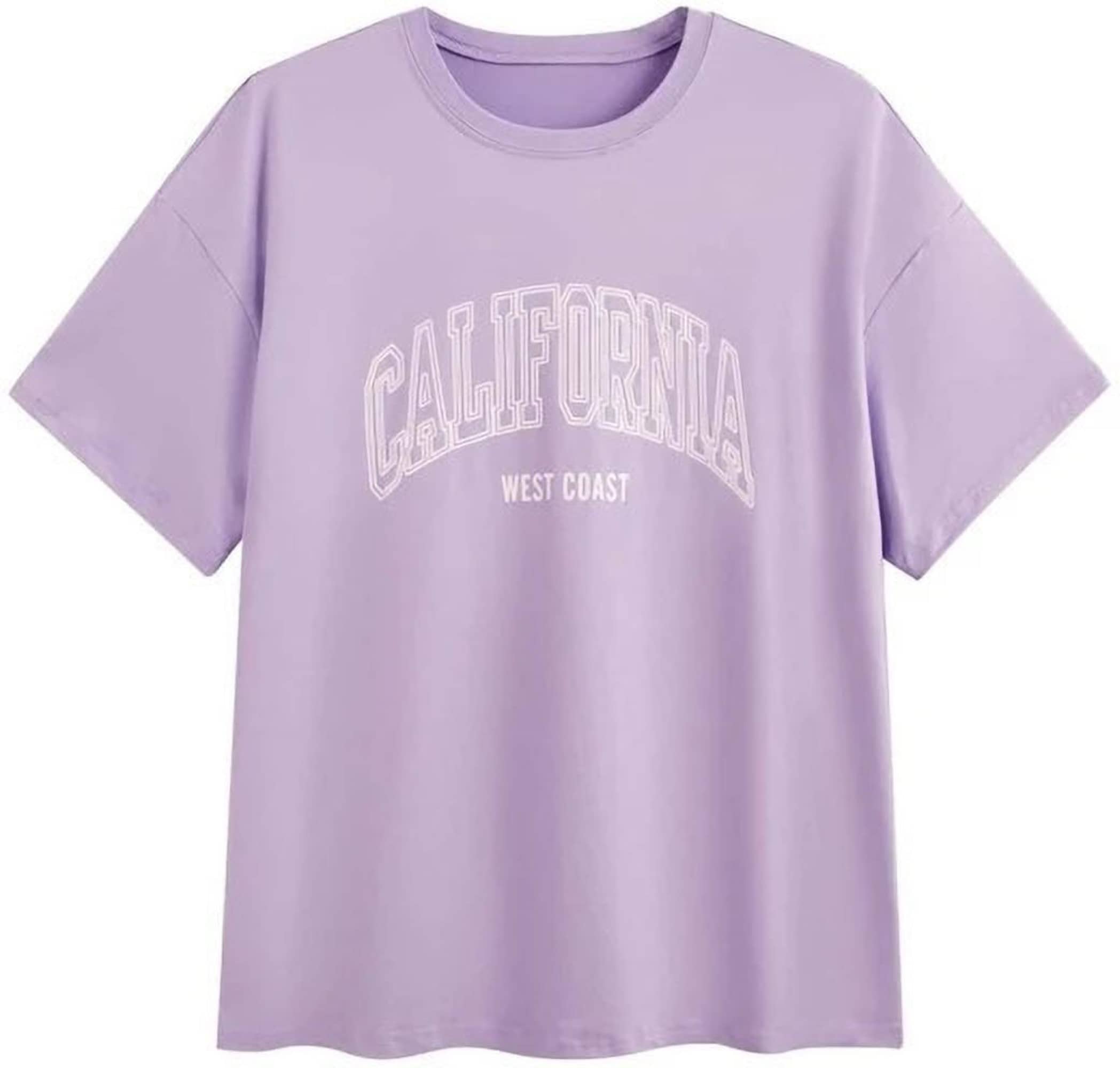Kashian Women Cotton Blend Printed Oversized Fit Round Neck T-Shirt ( Purple )