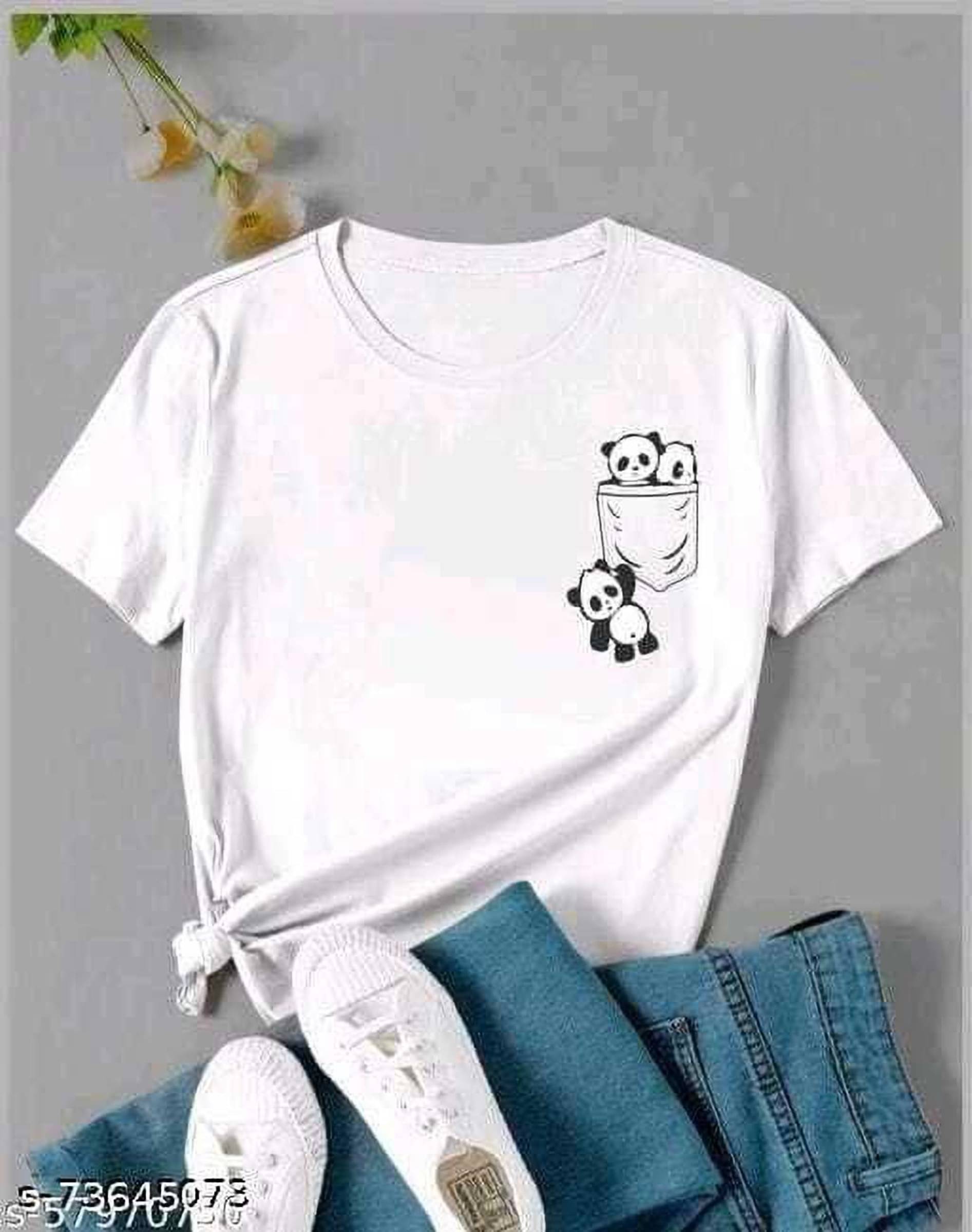     			Kashian Women Cotton Blend Printed Regular Fit Round Neck T-Shirt ( White )