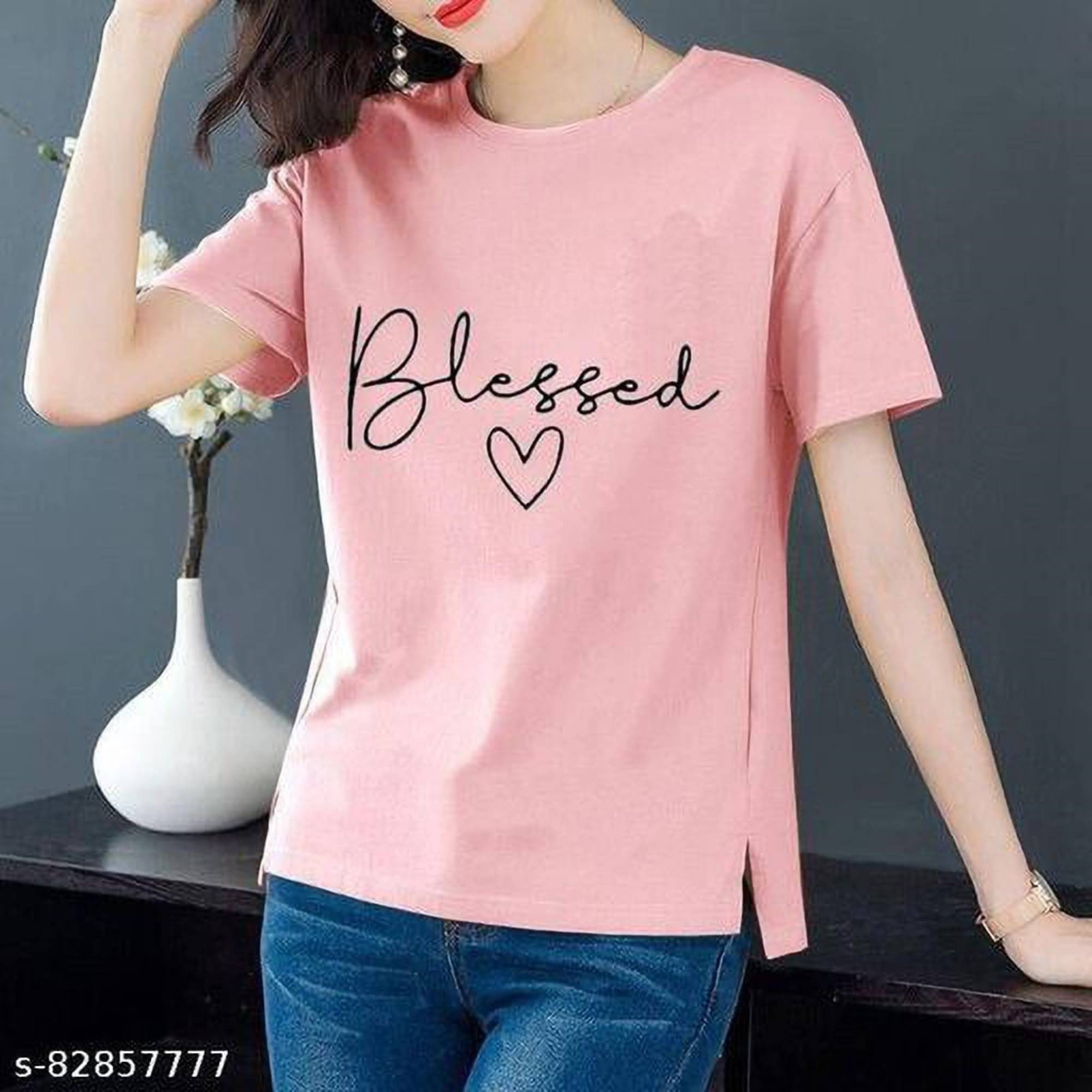 Kashian Women Cotton Blend Printed Regular Fit Round Neck T-Shirt ( Pink ) Kashian Women Cotton Blend Printed Regular Fit Round Neck T-Shirt ( Pink )