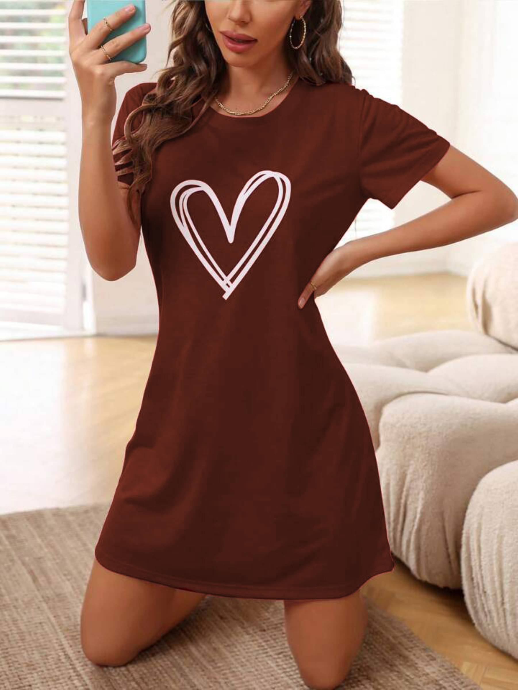     			Kashian Women Cotton Blend Printed Regular Fit Round Neck T-Shirt ( Brown )