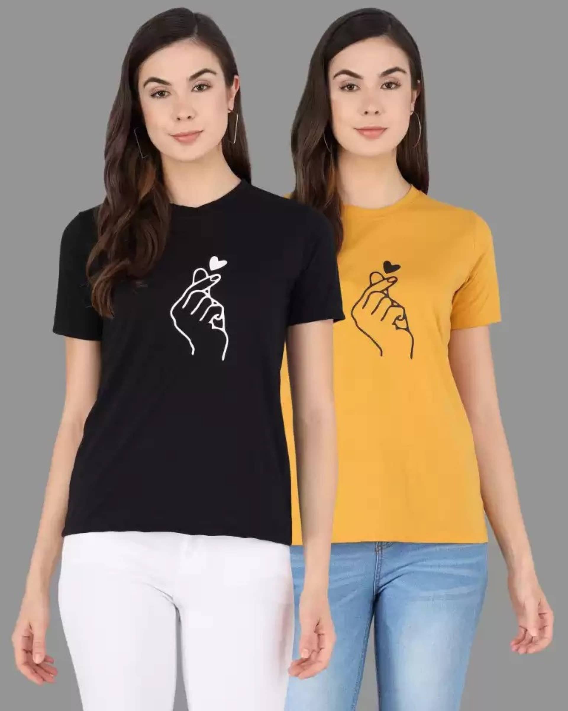Kashian Women Cotton Blend Printed Regular Fit Round Neck T-Shirt ( Multicolor )