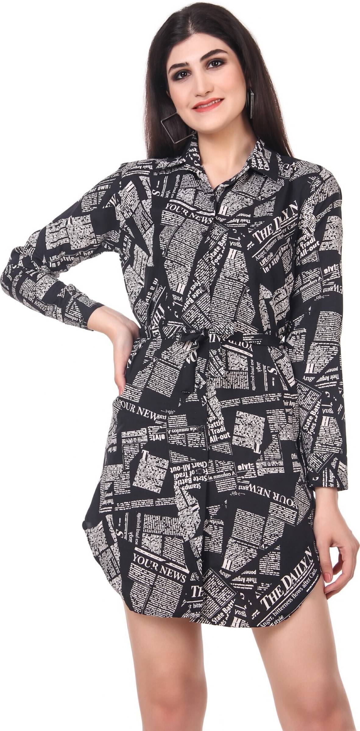     			Kashian Women Polyester Printed Shift Dress ( Black )