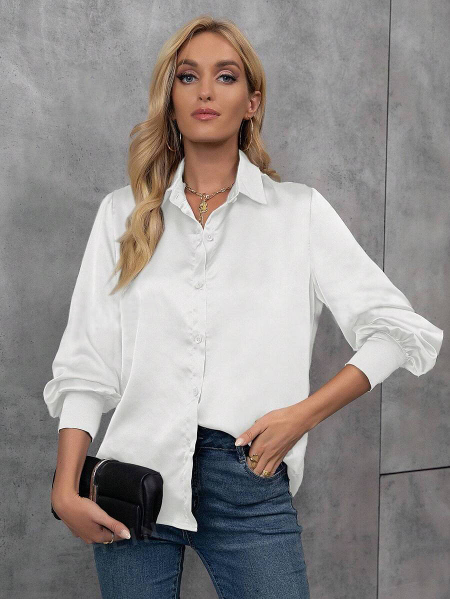 Kashian Women Solid Satin Shirt ( White ) Kashian Women Solid Satin Shirt ( White )