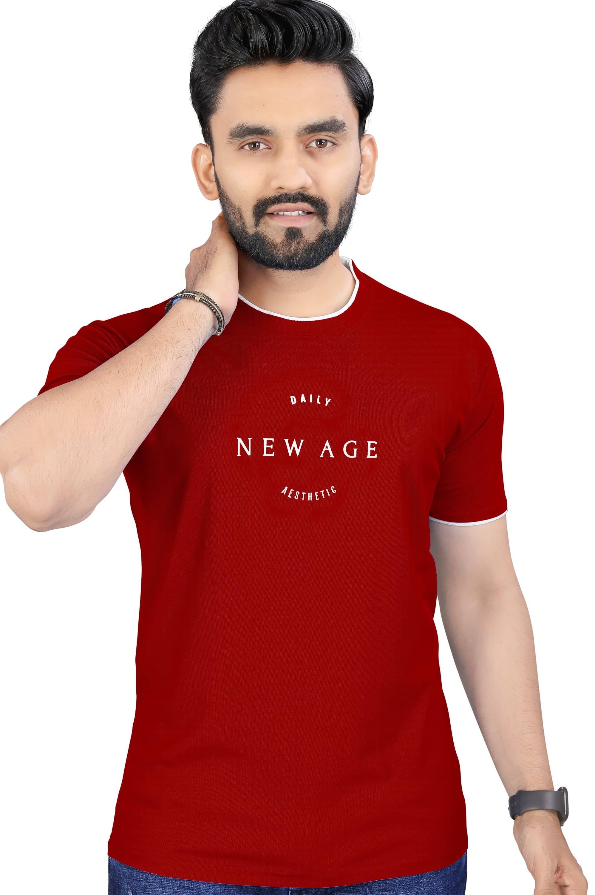     			Laadli Cotton Blend Regular Fit Printed Half Sleeves Men's Round T-Shirt - Maroon ( Pack of 1 )